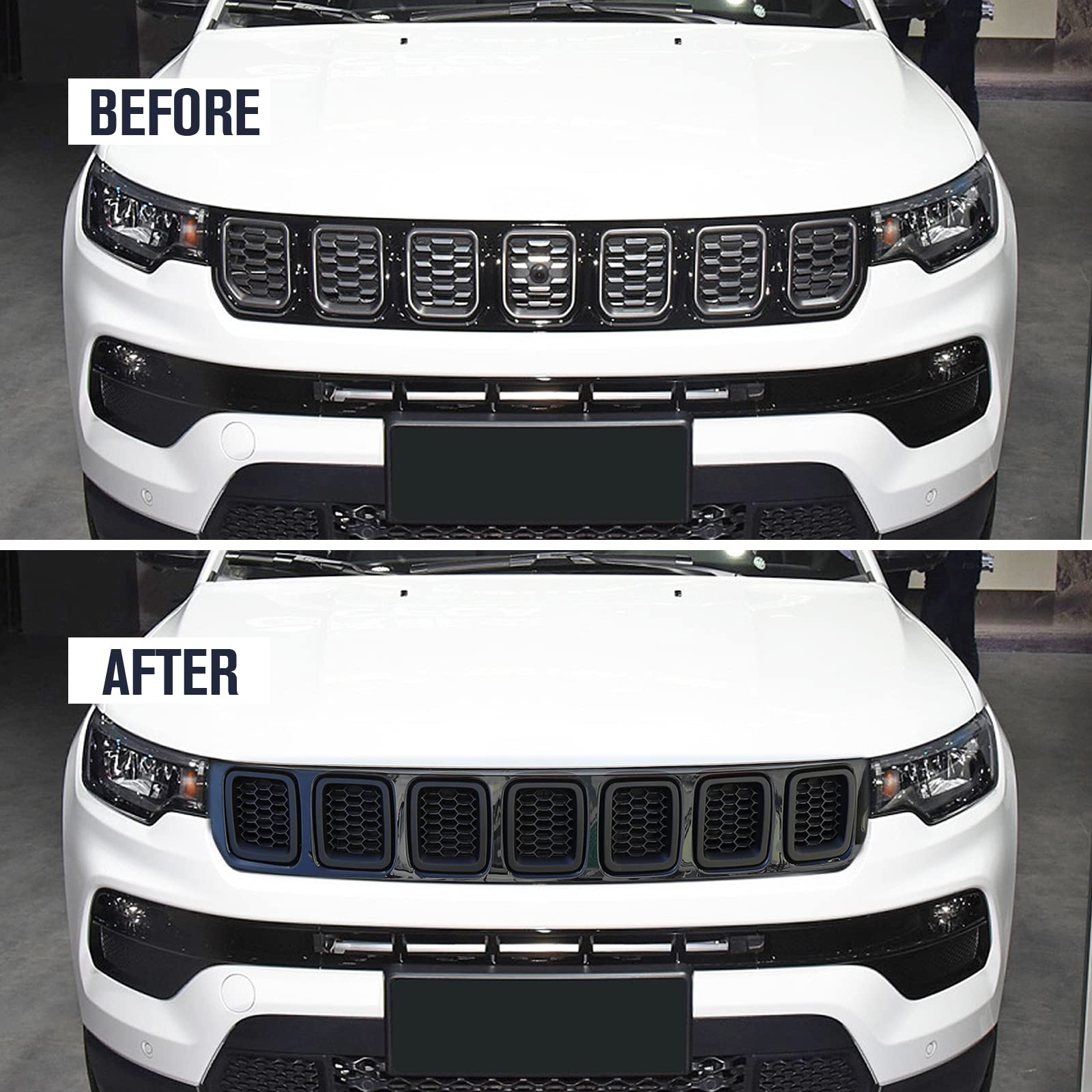 JeCar ABS Front Grille Inserts for 2017-2020 Jeep Compass MP - Matte Black Grill Cover | Durable Exterior Accessories for Off-Road & Urban Driving