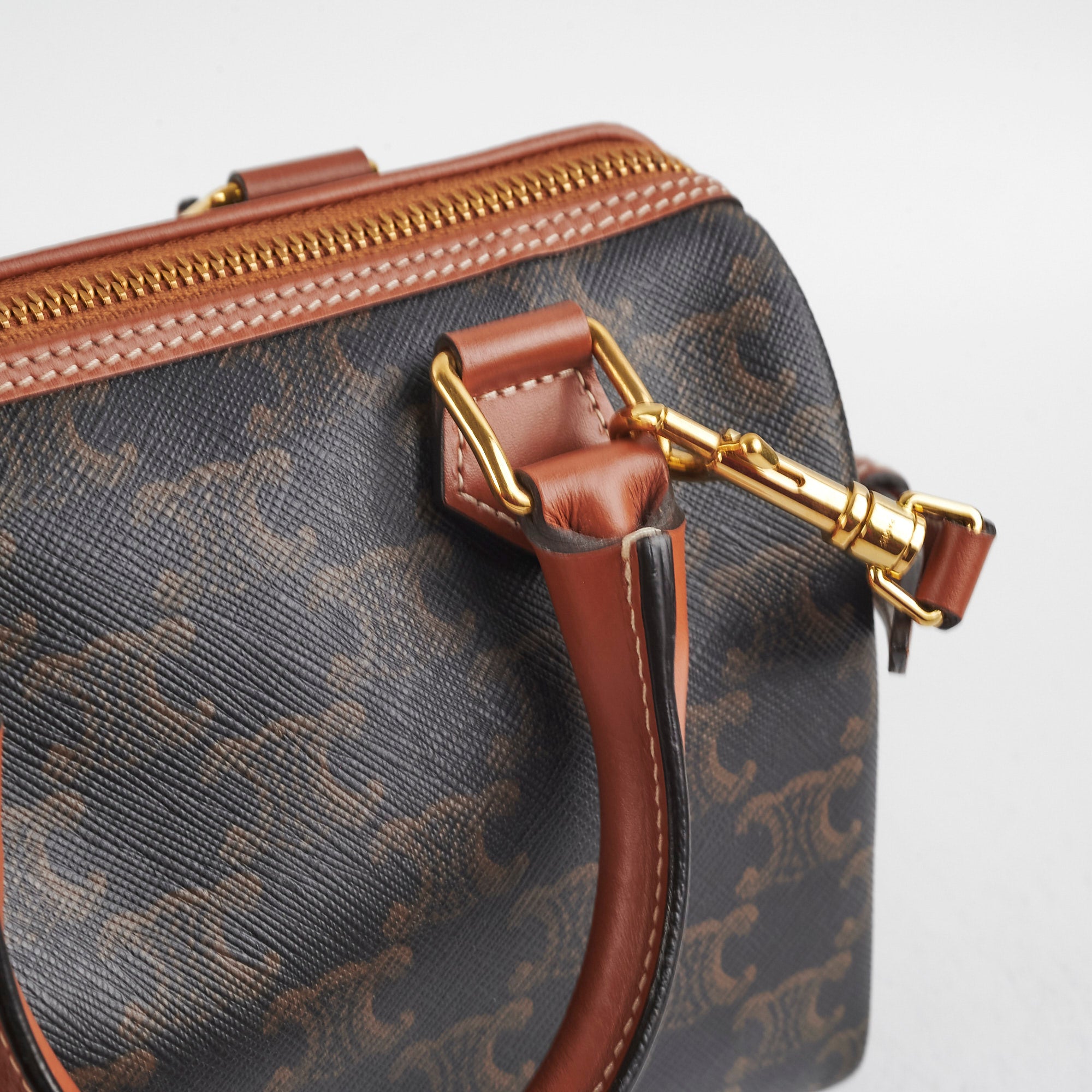 Celine Small Boston Bag in Triomphe Leather - Luxury Crossbody Handbag for Women, Perfect for Work, Travel & Everyday Use