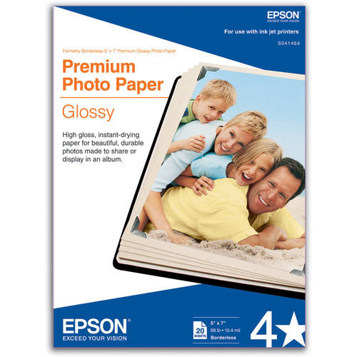 Epson Premium Glossy Photo Paper 5x7 Inches - 20 Sheets Pack for Professional Prints, Scrapbooking & Photo Gifts
