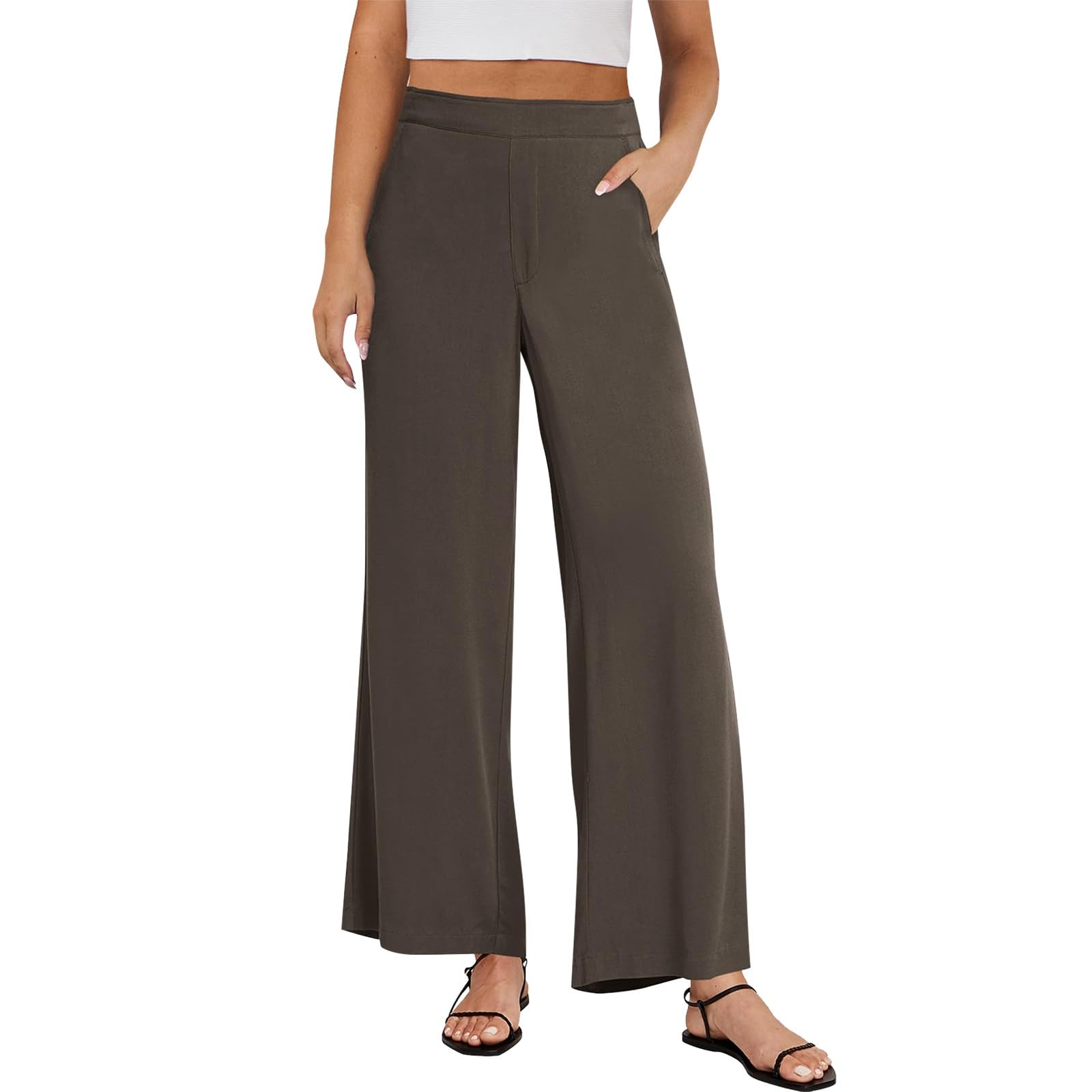**Women's High Waisted Palazzo Pants - Comfortable Linen Wide Leg Trousers with Pockets for Work, Casual & Dressy Occasions | Office, Travel & Lounge Wear**