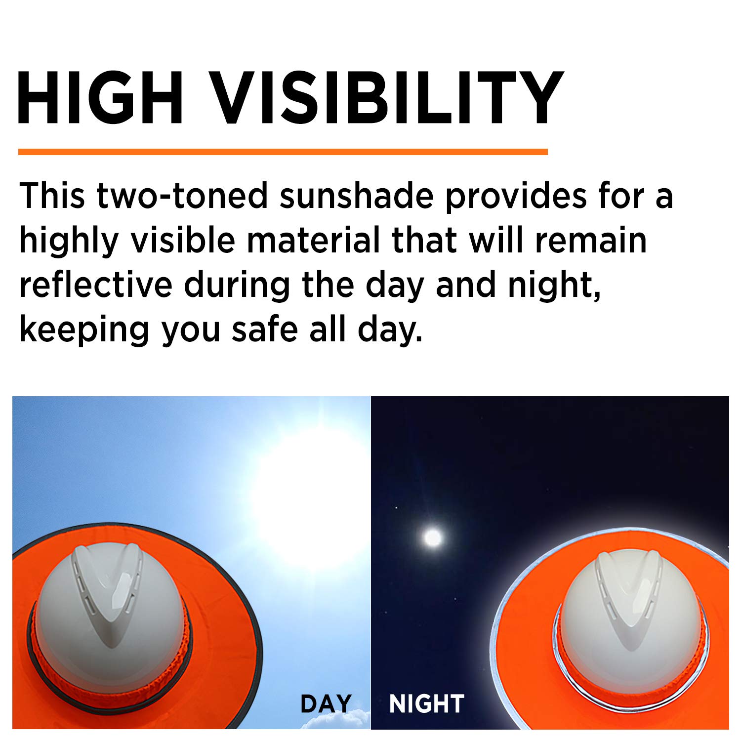 Wolf High-Visibility Orange ANSI Certified Reflective Full-Brim Hard Hat with Mesh Sun Visor & Neck Shade - Construction Safety Helmet for Outdoor Work, Roadside Crews & Nighttime Visibility