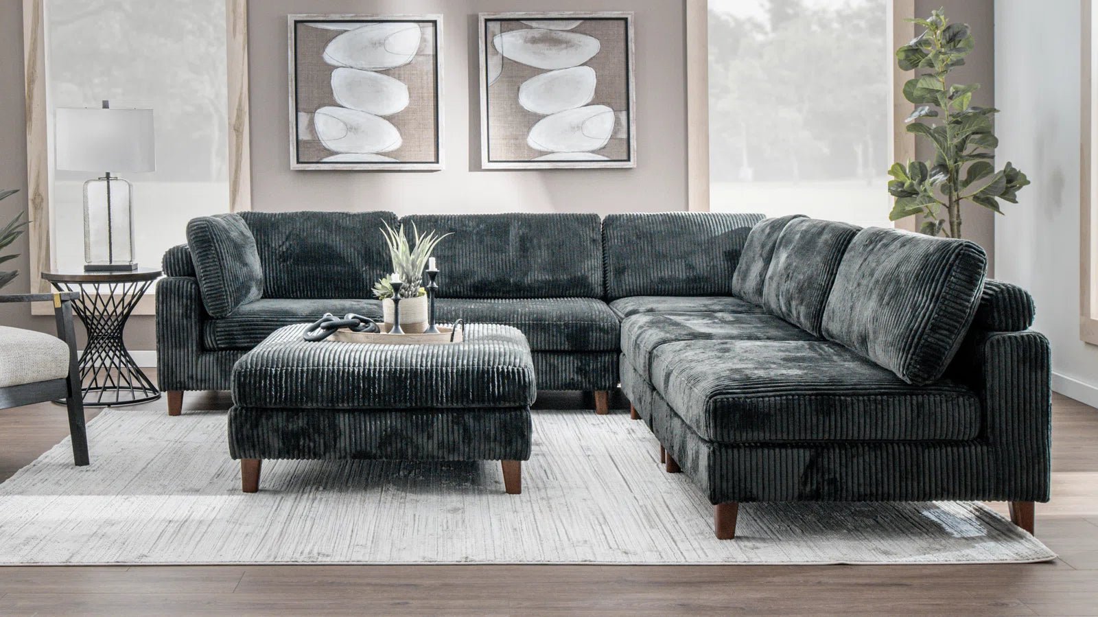 10ft Wide Modular Corduroy Sofa - Modern Plush Textured Sectional Couch for Living Room, Lounge, and Family Room Comfort
