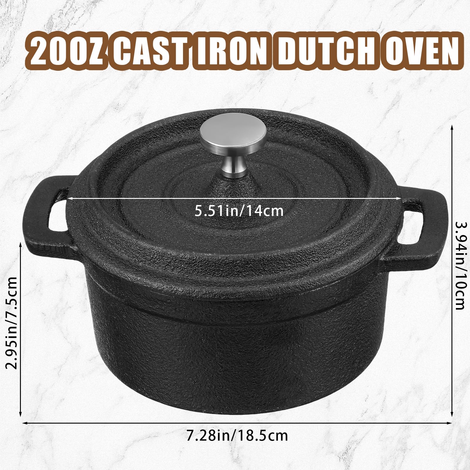 4 Pcs Mini Dutch Oven Set - Small Round Cast Iron Cocotte with Lid & Dual Handles (20 oz) - Black Enameled Pot for Stovetop, Oven, BBQ & Grill - Perfect for Marinating, Baking, Roasting Garlic & Refrigerating - Ideal for Camping, Kitchen & Outdoor Cooking