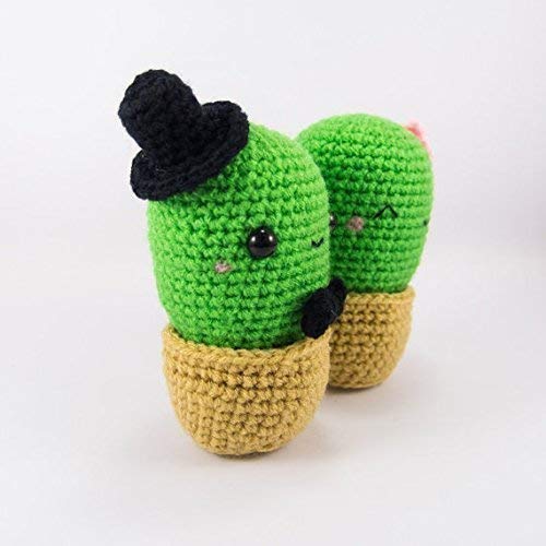 Cute Cactus Couple Crochet Amigurumi - Handmade Crocheted Cactus Dolls for Home Decor, Wedding Gift, or Valentine's Day Present