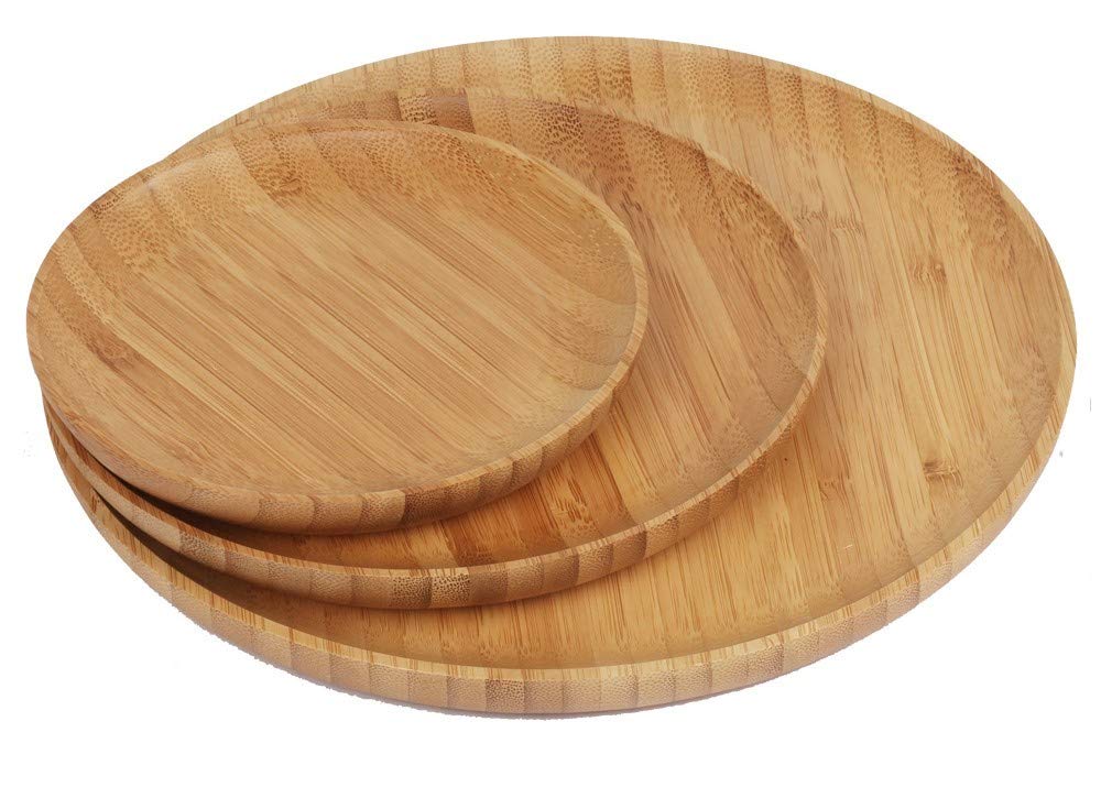 Eco-Friendly Bamboo Plates Set of 3 - Reusable & Biodegradable Dinnerware for Sustainable Living - Perfect for Picnics, Parties & Everyday Use