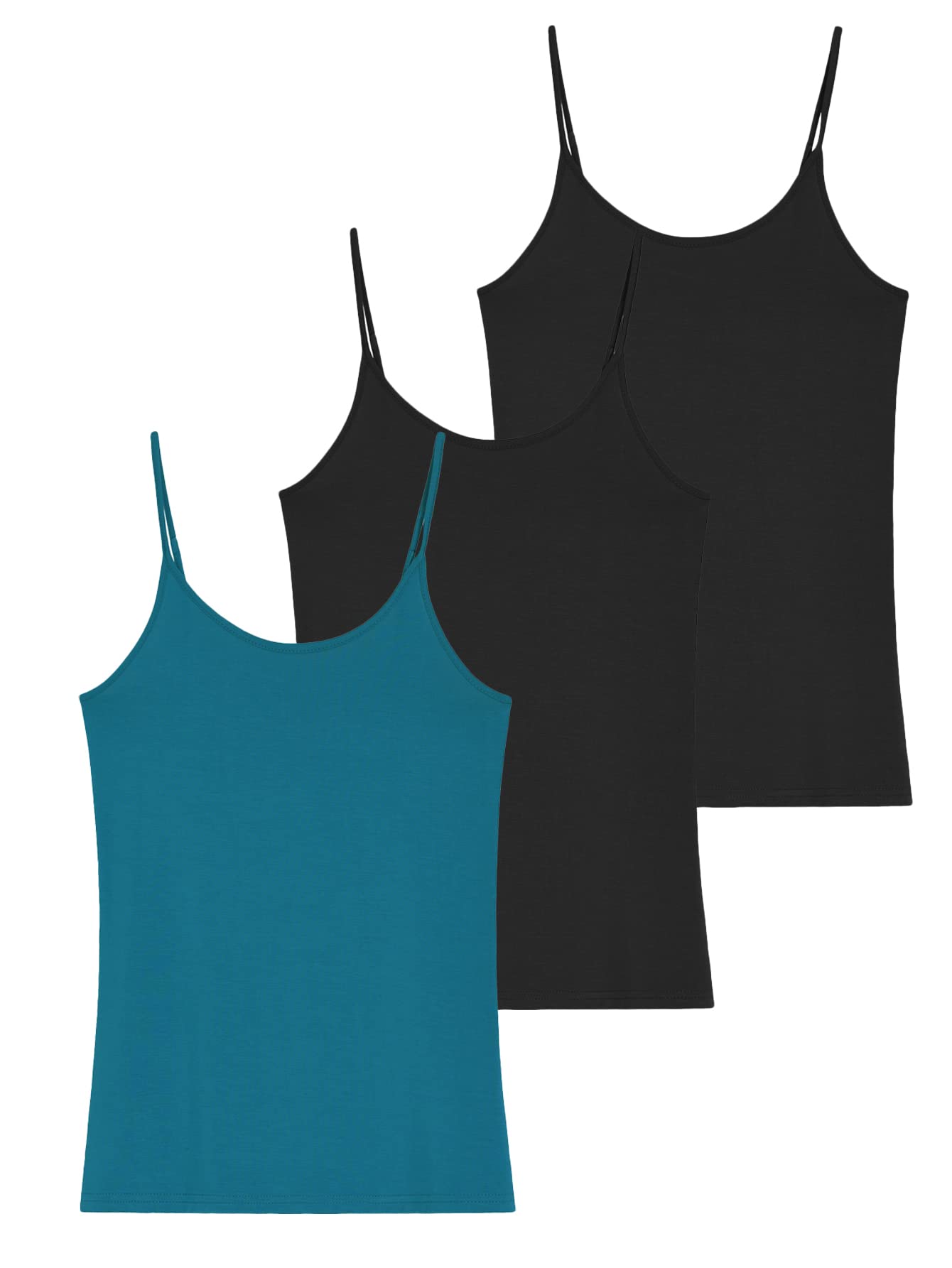 Women's Bamboo Viscose Adjustable Strap Cami Tank Top 3 Pack - Soft Breathable Summer Tops for Casual Wear, Layering & Lounge