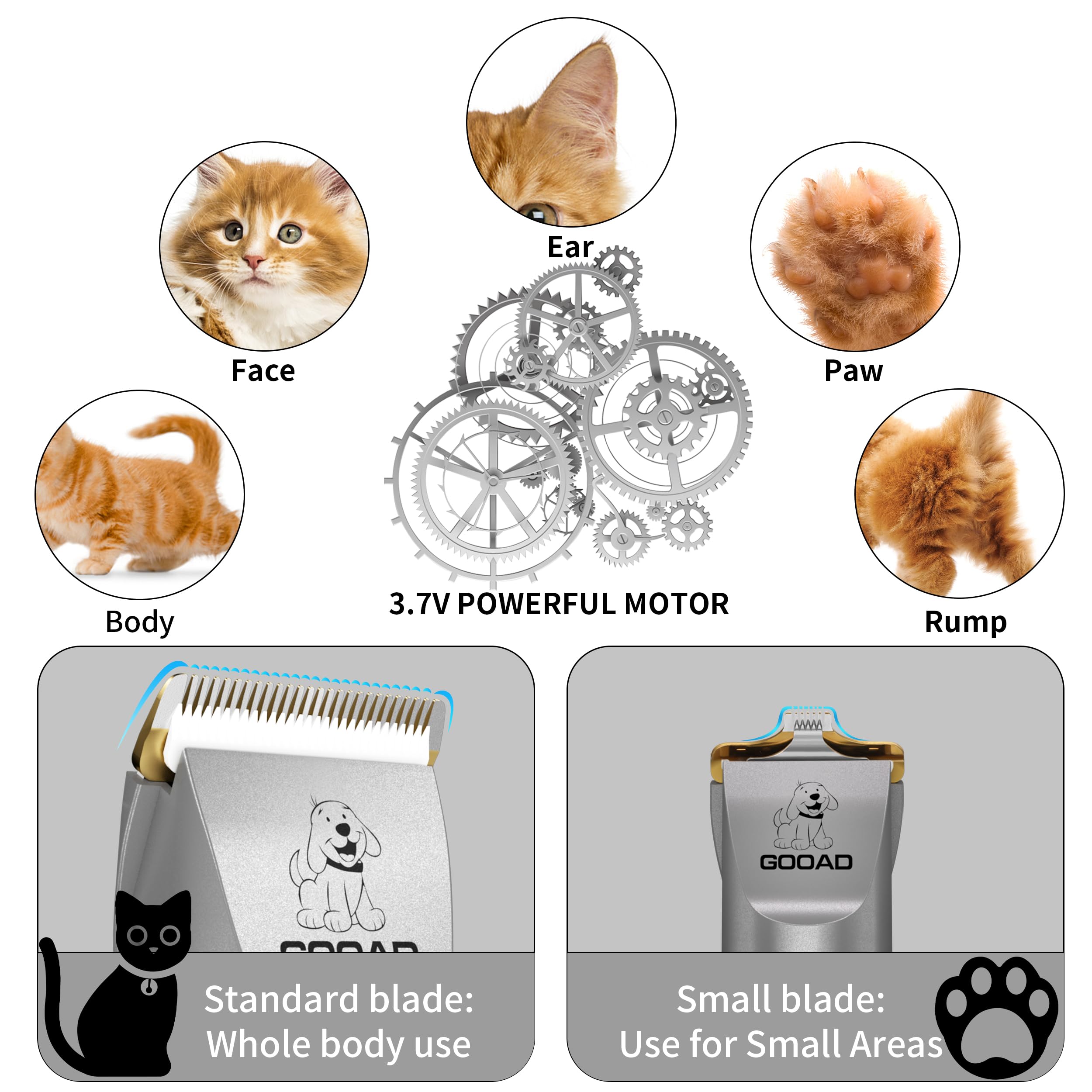 Professional Cordless Cat Grooming Clippers Kit - Low Noise Pet Hair Trimmer for Thick Coats, Quiet Cat & Dog Shaver with Rechargeable Battery - Perfect for Home Grooming, Shedding Control, and Professional Pet Styling (Gray)