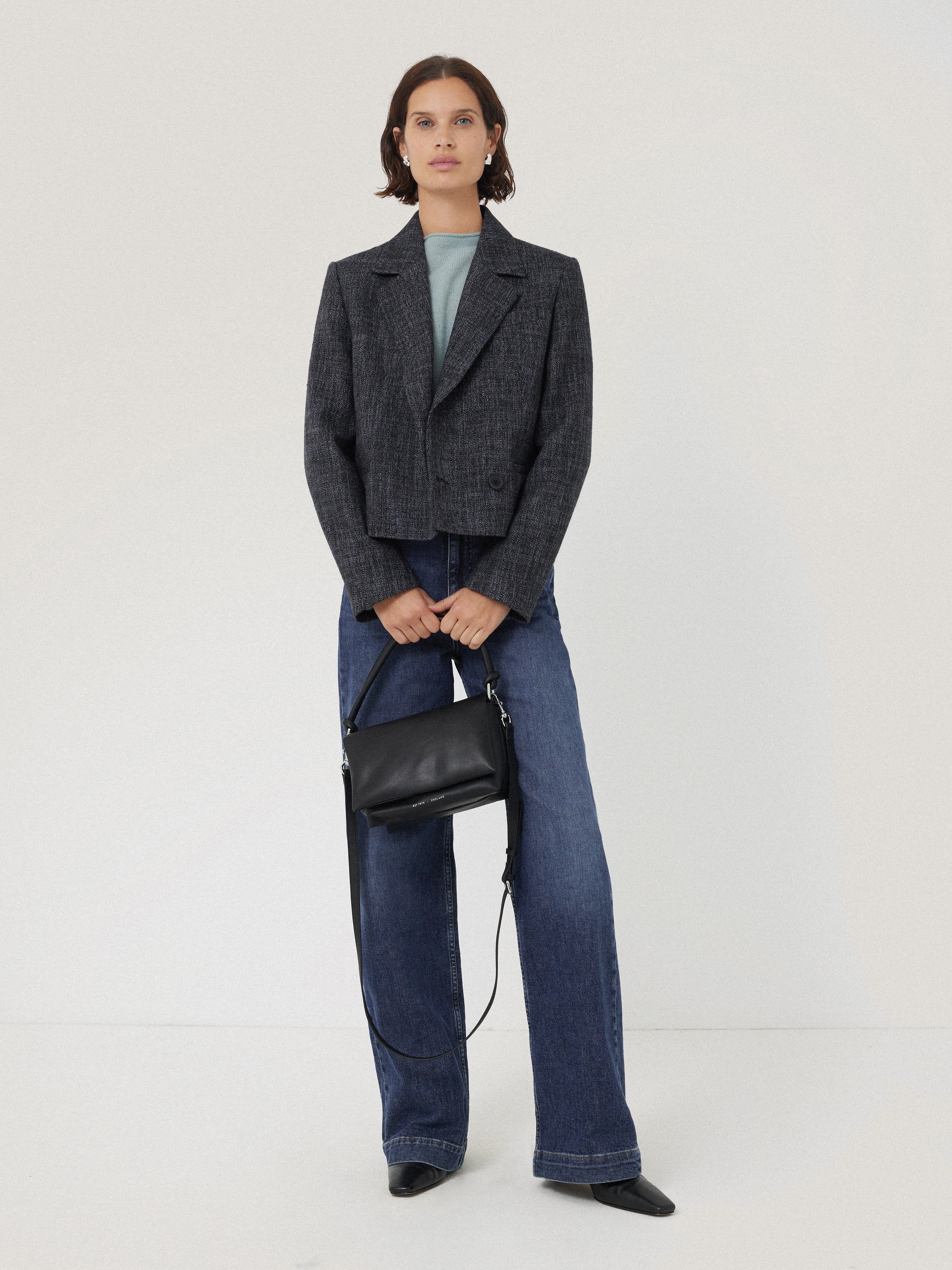 Kelvin Boucle Cropped Jacket for Women - Navy Blue Short Blazer | Perfect for Office Wear, Date Night & Spring Fashion
