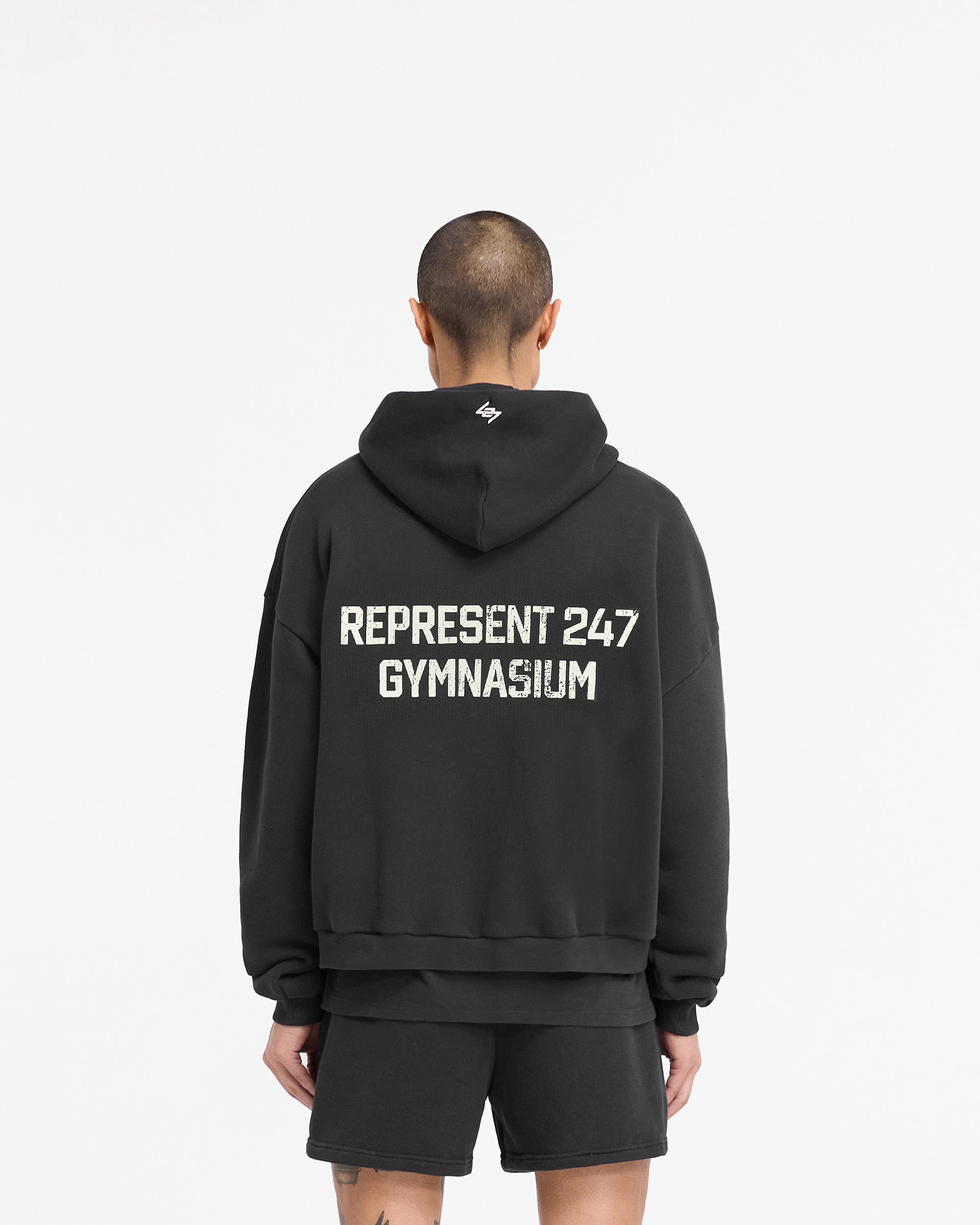 247 Gymnasium Boxy Hoodie - Off Black | Comfortable Oversized Sweatshirt for Men & Women | Perfect for Workouts, Lounge & Streetwear Fashion