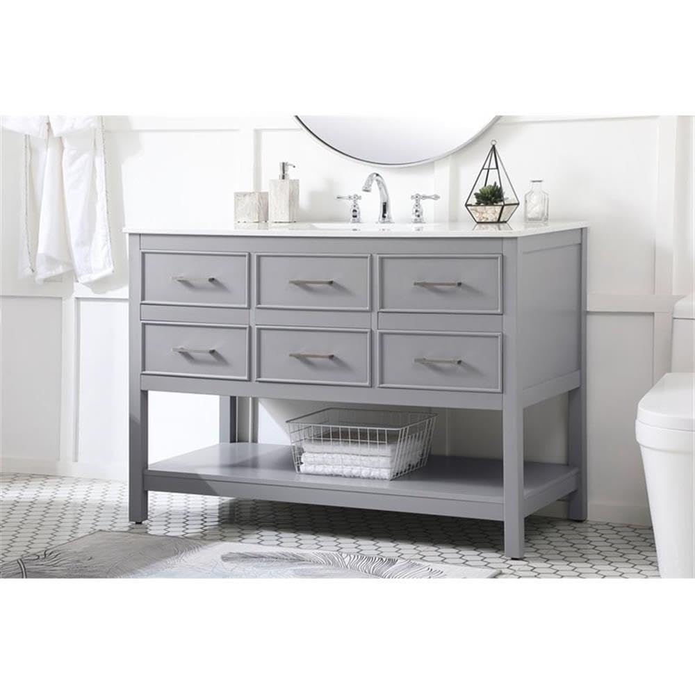 48 Inch Modern Gray Bathroom Vanity with Aluminum Alloy Frame & MDF Top - Elegant Single Sink Cabinet for Small Bathrooms, Powder Rooms & Master Baths