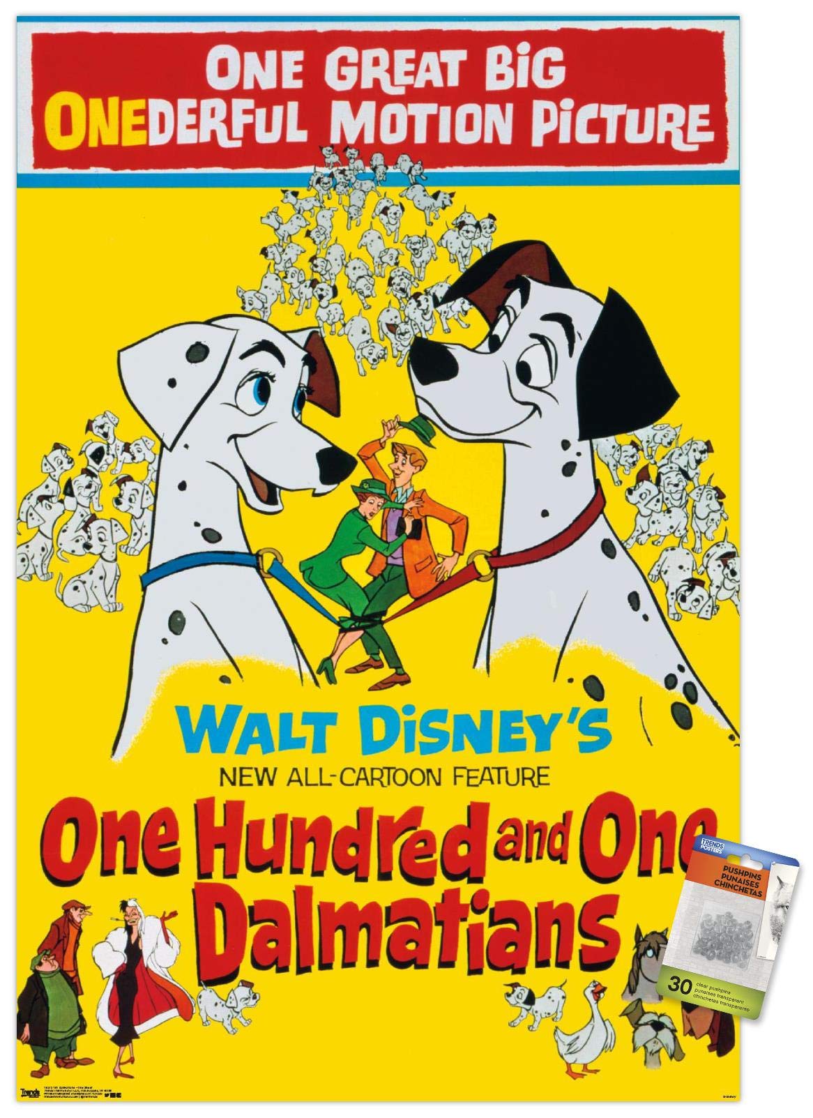 Disney 101 Dalmatians Wall Poster - 24x36 Inch One Sheet Movie Poster with Push Pins - Perfect for Kids Room Decor, Classroom, Dorm Room & Office Wall Art