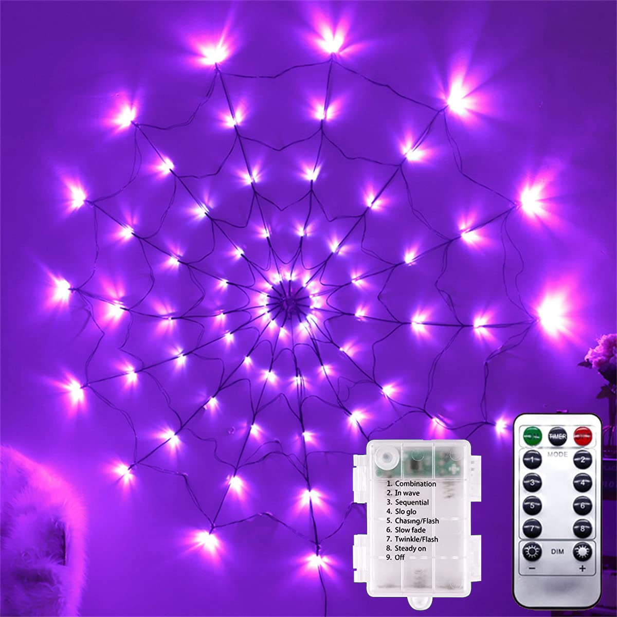 70 LED Halloween Lights - 4.9 FT Purple Spider Web Lights with 8 Lighting Modes | Waterproof Indoor/Outdoor Halloween Decor for Window, Wall, Door, Porch, Yard & Patio | Perfect for Halloween Party Decorations & Spooky Home Atmosphere