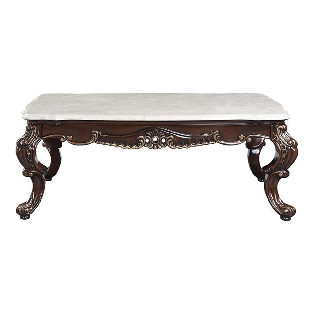 Acme Benbek Wooden Coffee Table - Marble Top & Antique Oak Finish | Modern Living Room Furniture for Home Decor & Coffee Table Books Display