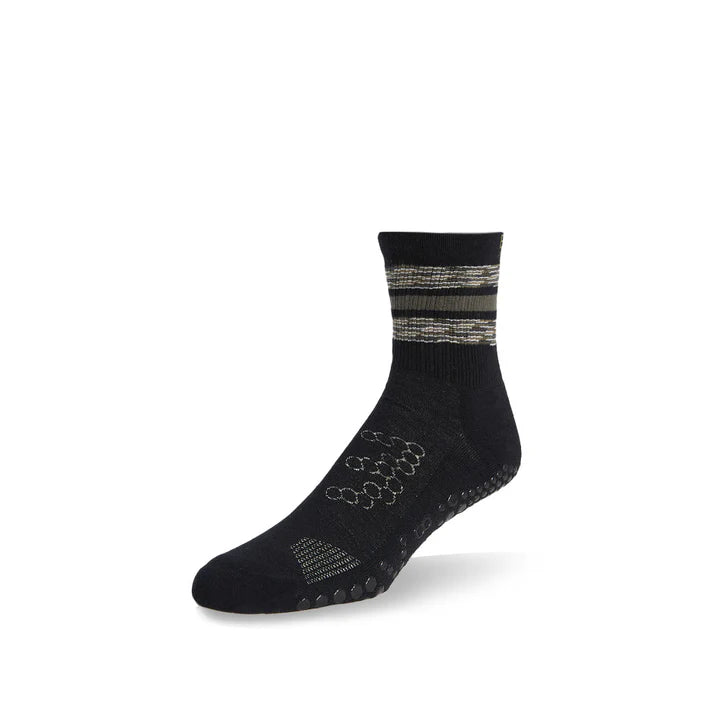 Base33 Grip Crew Socks - Granite Stripe Non-Slip Athletic Socks for Running, Hiking & Workout - Comfortable & Durable Performance Socks for Men & Women