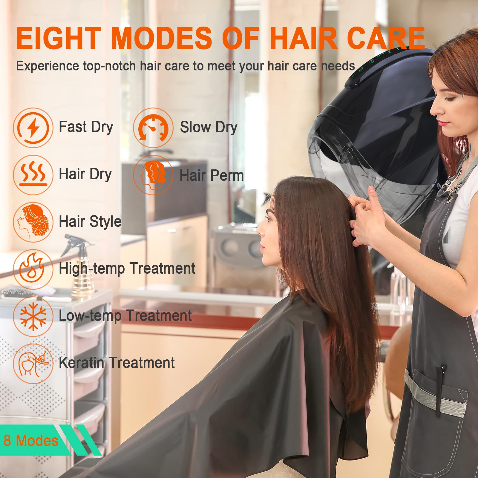 Elitzia Ionic 1000W Professional Hooded Hair Dryer - Salon Grade Hair Drying Machine with 8 Heat Settings & Versatile Styling for Home & Salon Use (Black, 5-Leg Base) - Perfect for Quick Drying, Volumizing & Salon-Quality Styling at Home