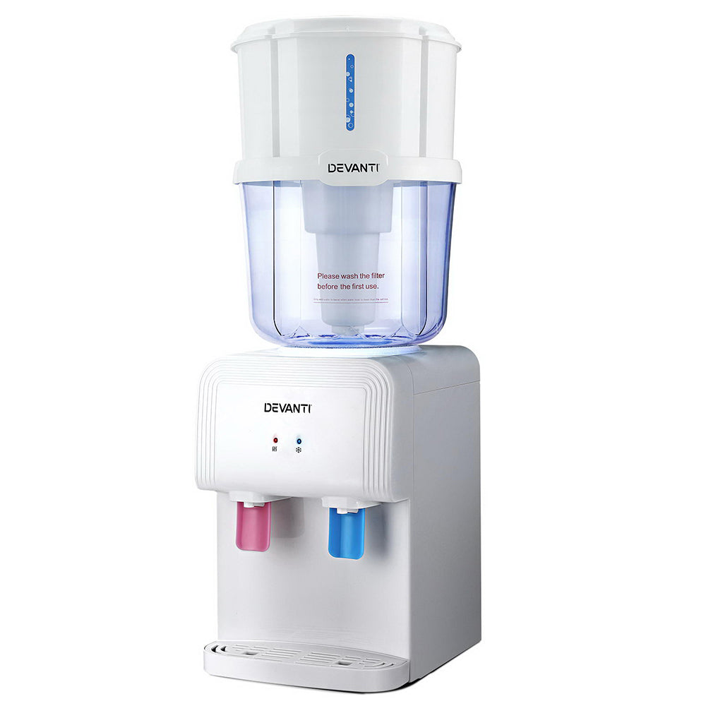 Devanti 5 Gallon Water Cooler Dispenser - Countertop White for Home & Office | Hot & Cold Water Dispenser with Child Safety Lock, Perfect for Kitchen, Office, or Dorm Room
