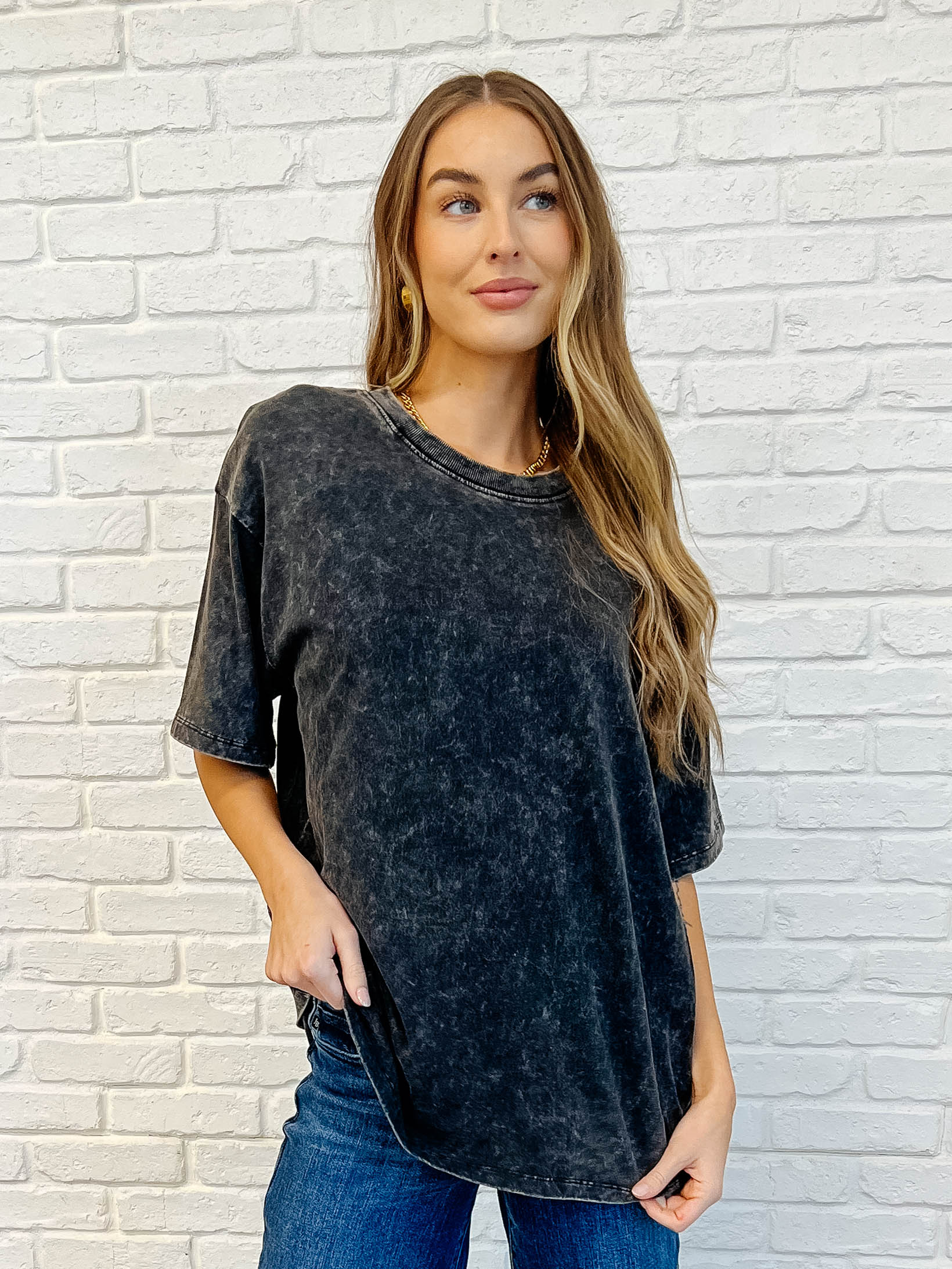 Oversized Drop Shoulder Casual T-Shirt for Women - Soft Basic Tee in Ash Black | Perfect for Everyday Wear, Layering & Street Style Outfits