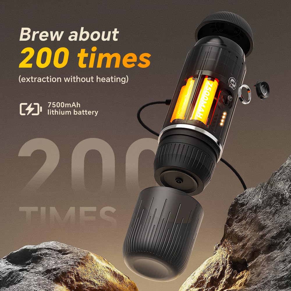 Portable Coffee Maker Travel Espresso Machine - 120W 19 Bar Pressure with 7500mAh Rechargeable Battery - Compact Red Espresso Maker for Camping, Hiking, Road Trips, Office & Home Use - Perfect for Travelers & Coffee Lovers On The Go