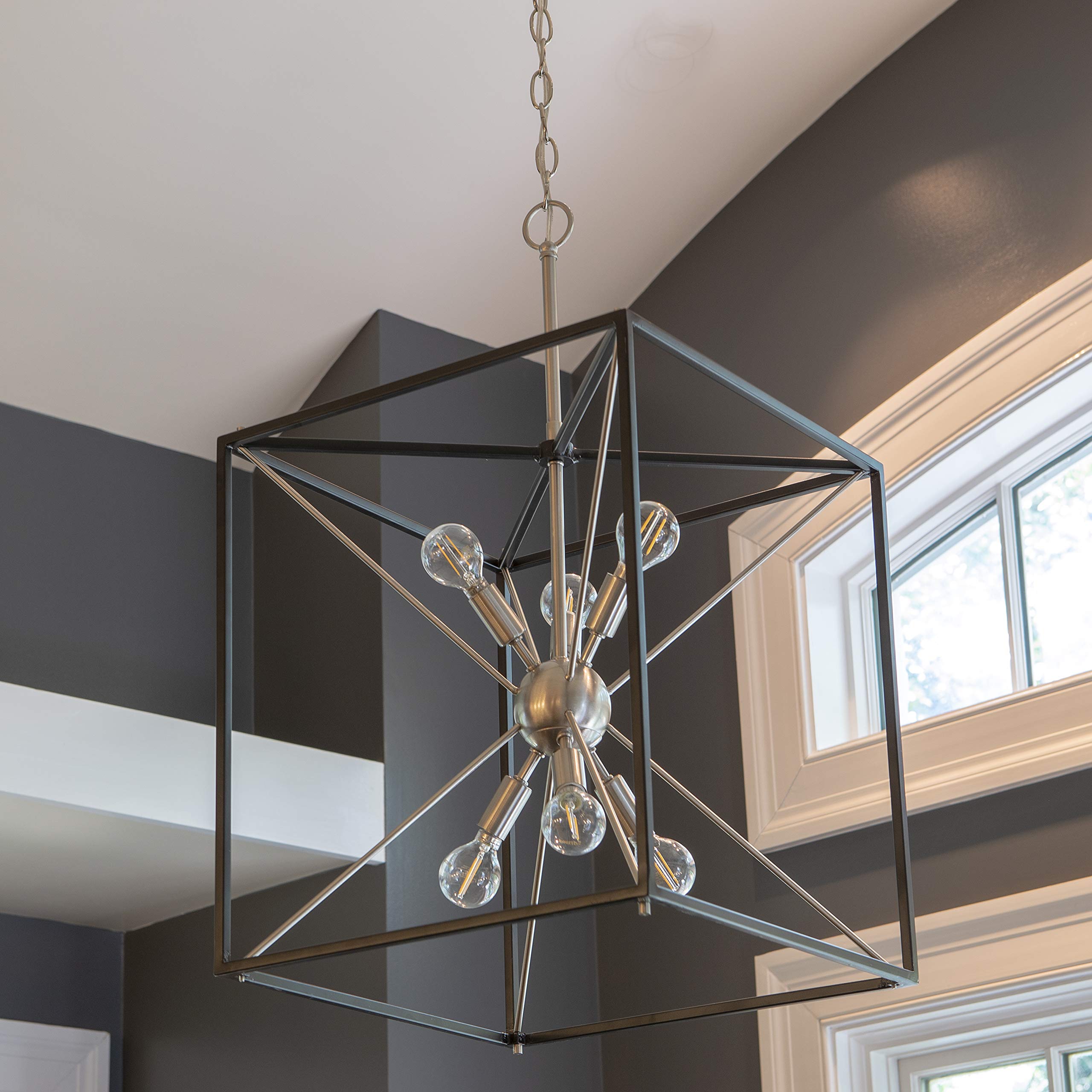 Decor Therapy CH1885 Sadler 6-Light Steel and Glass Pendant Light Fixture - Perfect for Dining Room, Kitchen Island, or Entryway Lighting