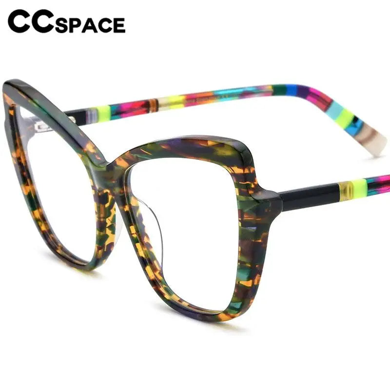 CCspace Unisex Full Rim Square Cat Eye Acetate Eyeglasses 56928 - Retro Fashion Glasses for Men & Women - Perfect for Office, Reading & Daily Wear