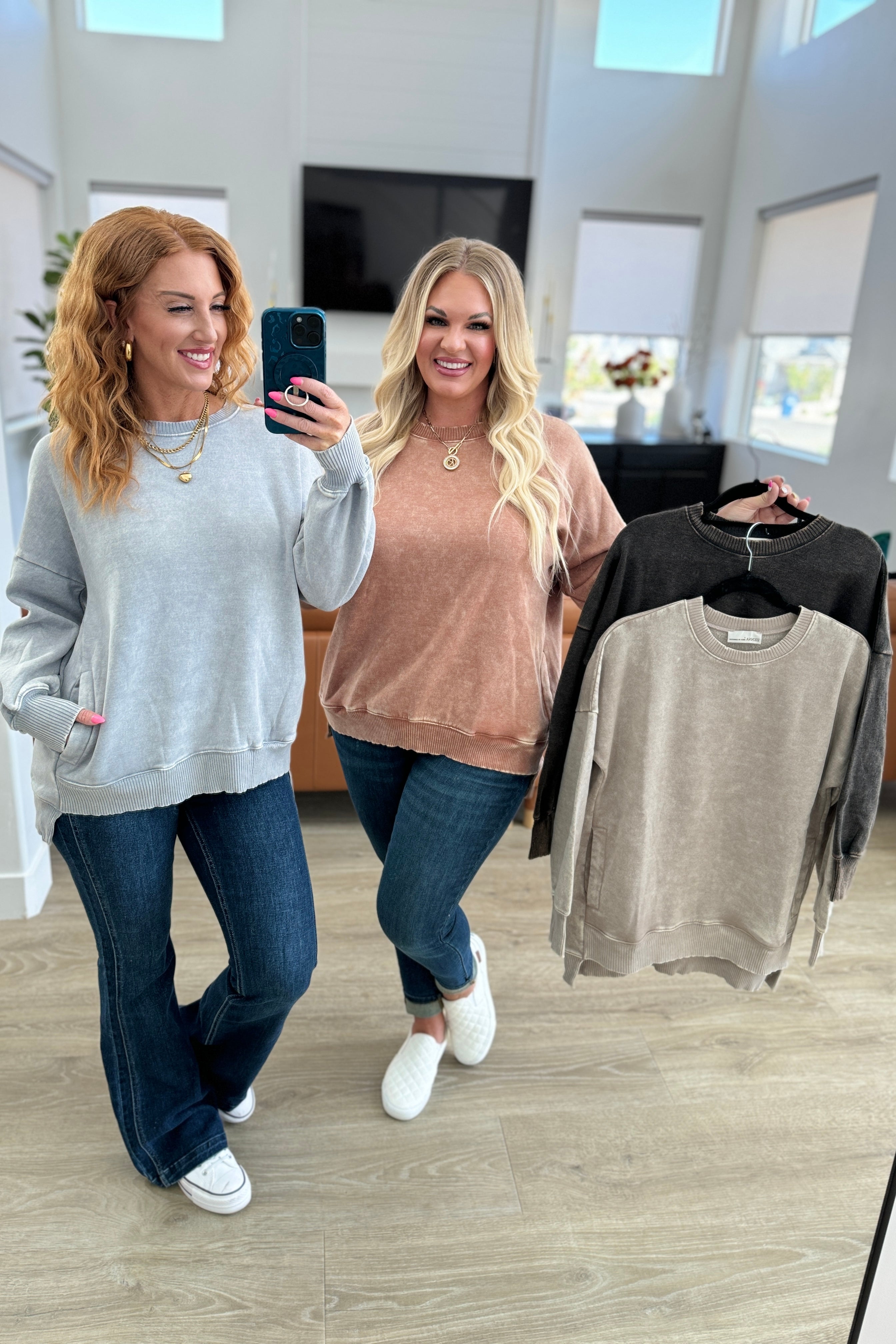Mineral Wash Step Hem Sweatshirt in Rust - Women's Casual Pullover for Fall & Winter | Cozy Lounge Wear & Street Style Fashion