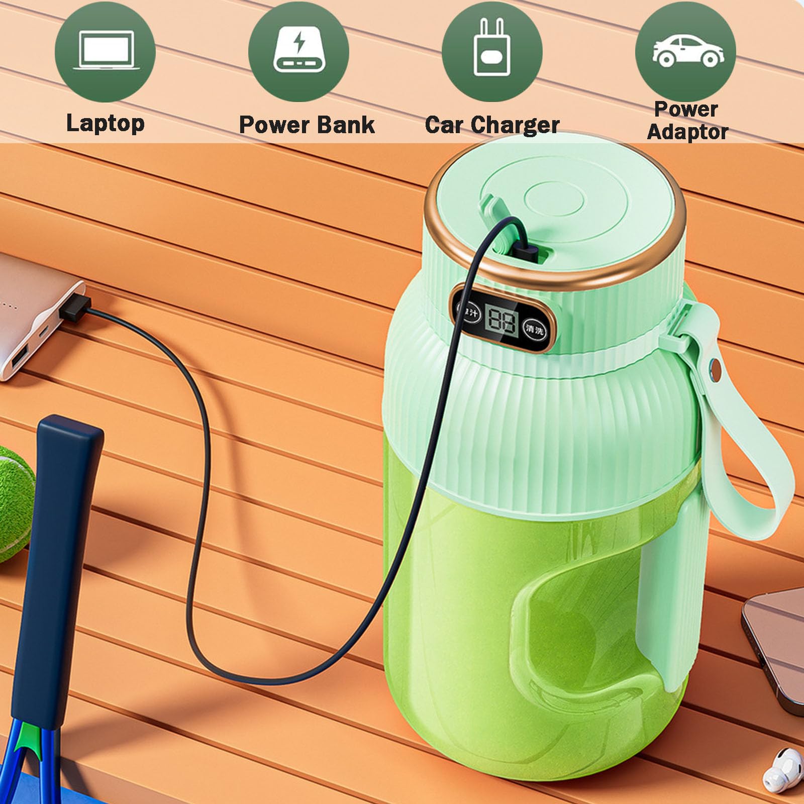 Portable Juicer Cup Blender with Digital Display - Multifunctional Travel Blender for Smoothies, Shakes & Juices - Perfect for Gym, Office & Outdoor (Green)