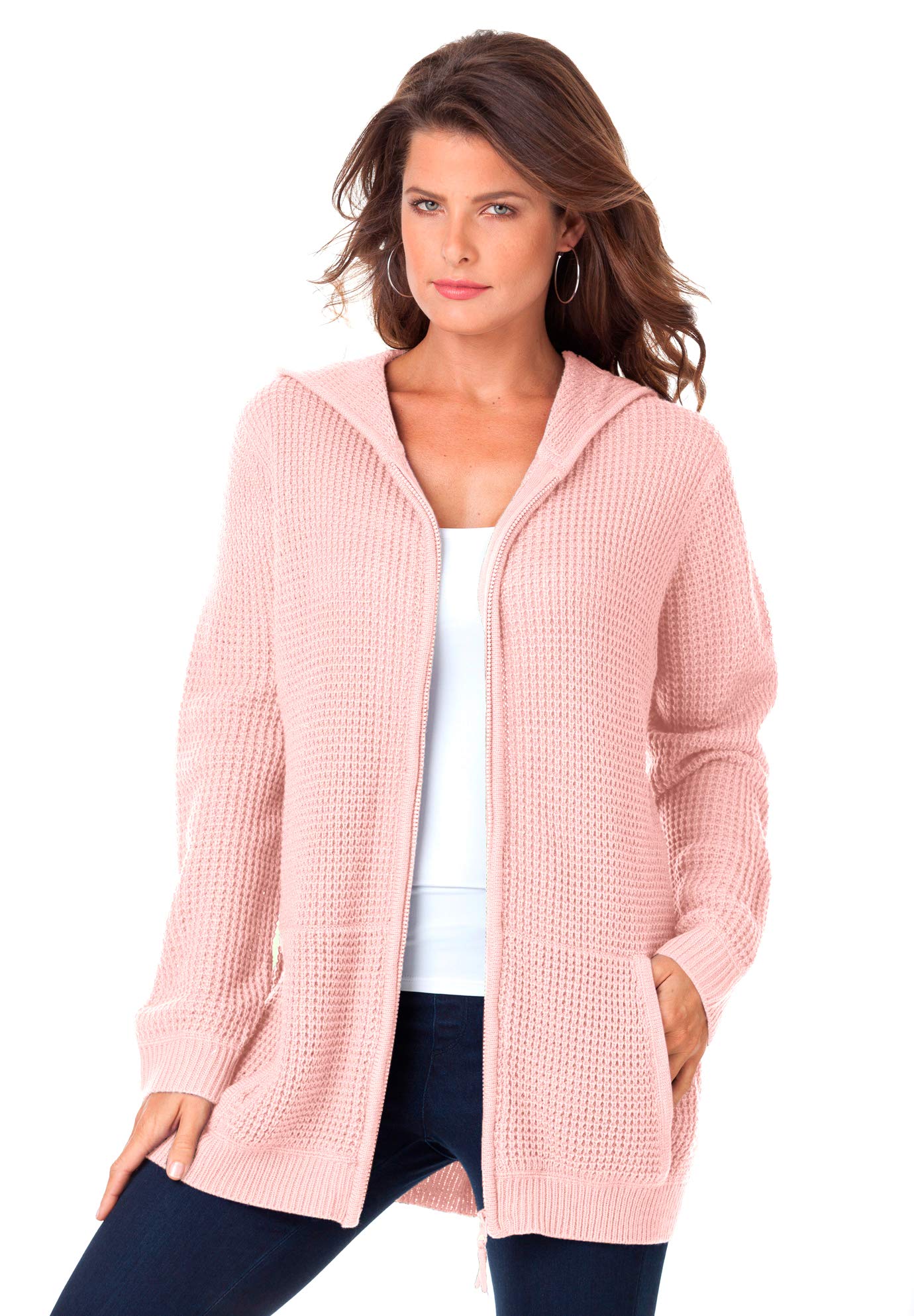Roaman's Women's Plus Size Thermal Waffle Hoodie Zip Up Cardigan Jacket - Cozy Winter Wear for Plus Size Women | Perfect for Outdoor Activities, Lounging & Layering