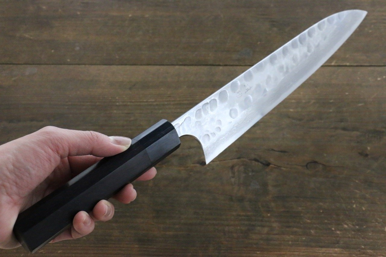 Premium Seisuke Blue Steel No.2 Hammered Damascus Gyuto Chef Knife 210mm - Japanese Shitan Handle - Professional Kitchen Knife for Slicing, Dicing & Meat Cutting