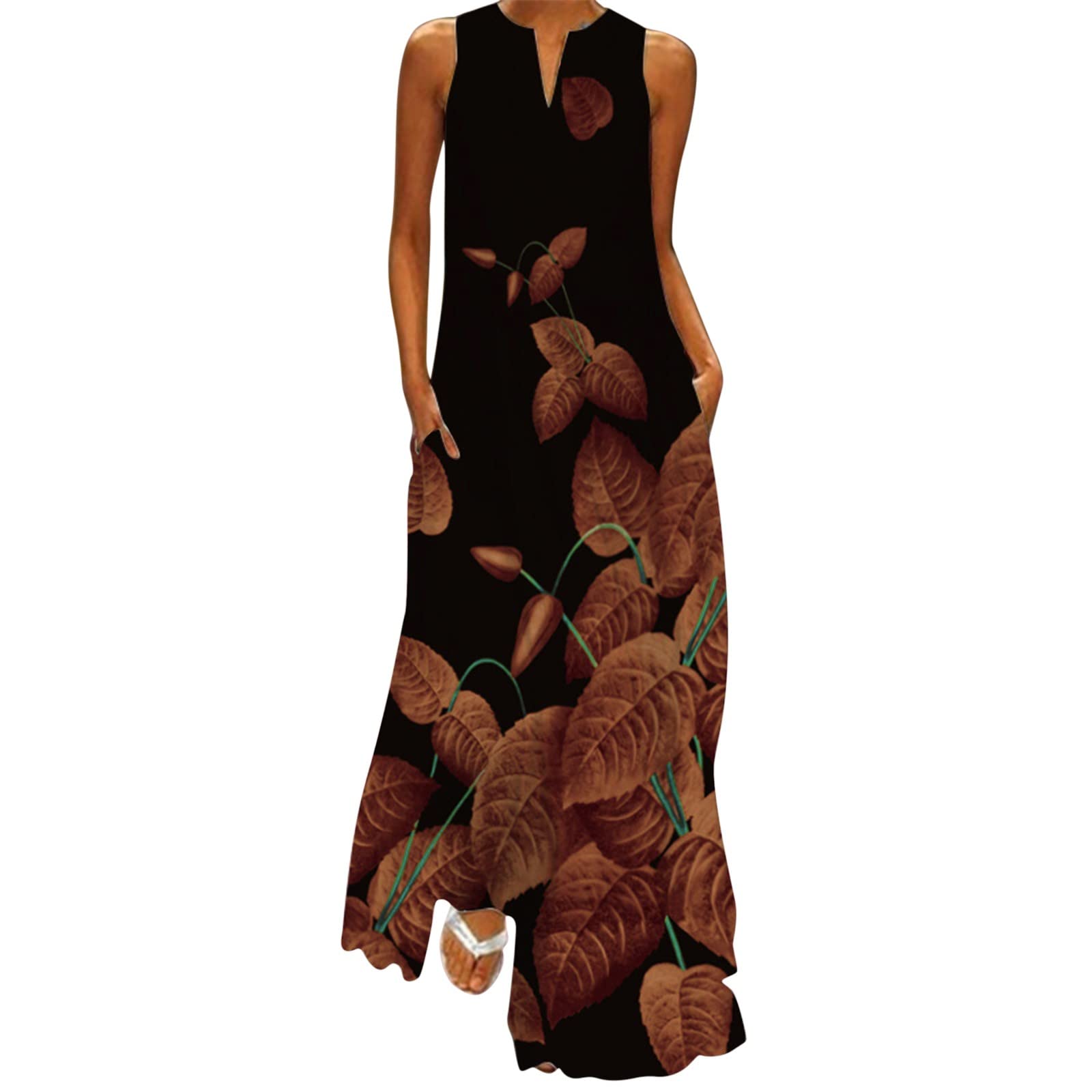 Boho Beach Maxi Dress for Women - Sleeveless Floral Print V-Neck Loose Long Sundress | Perfect for Summer Vacations, Beach Outings, and Casual Wear