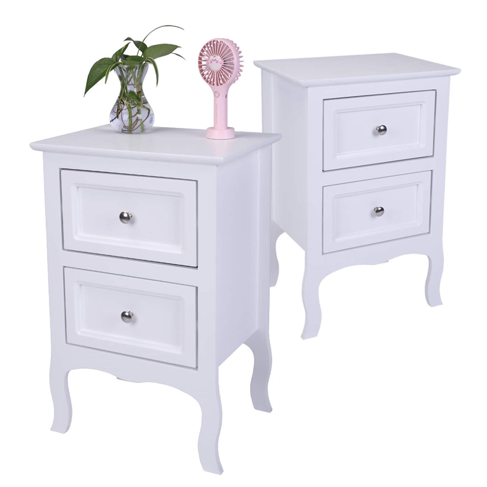 WEI WEI GLOBAL Set of 2 White Wooden Nightstands with 2 Drawers - Modern Bedside End Tables for Bedroom & Living Room - Compact Storage Organizer for Small Spaces - Perfect for Apartments, Dorms and Guest Rooms