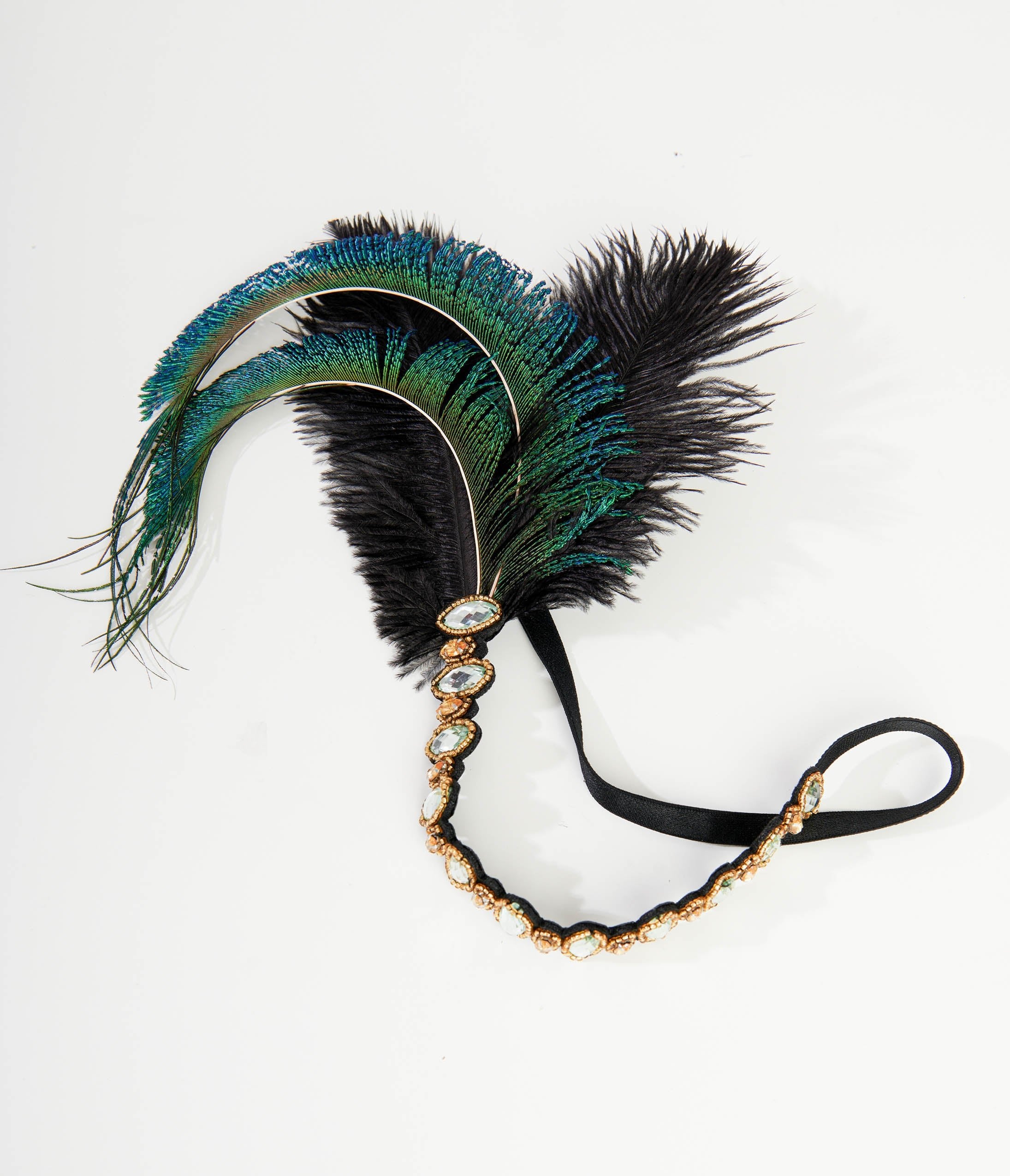 Vintage 1920s Emerald Green Feather & Silver Rhinestone Headband - Flapper Headpiece for Gatsby Parties, Roaring 20s Costume, Bridal Accessories & Vintage Fashion
