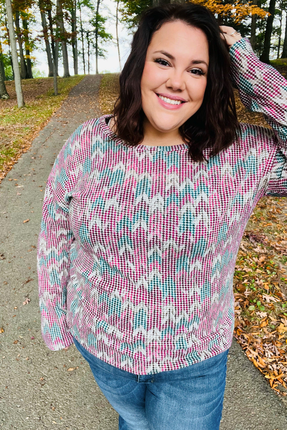 Vintage Two-Tone Knit Top for Women - Magenta & Teal Retro Pullover Sweater | Perfect for Casual Outfits, Fall Layering & Boho Fashion