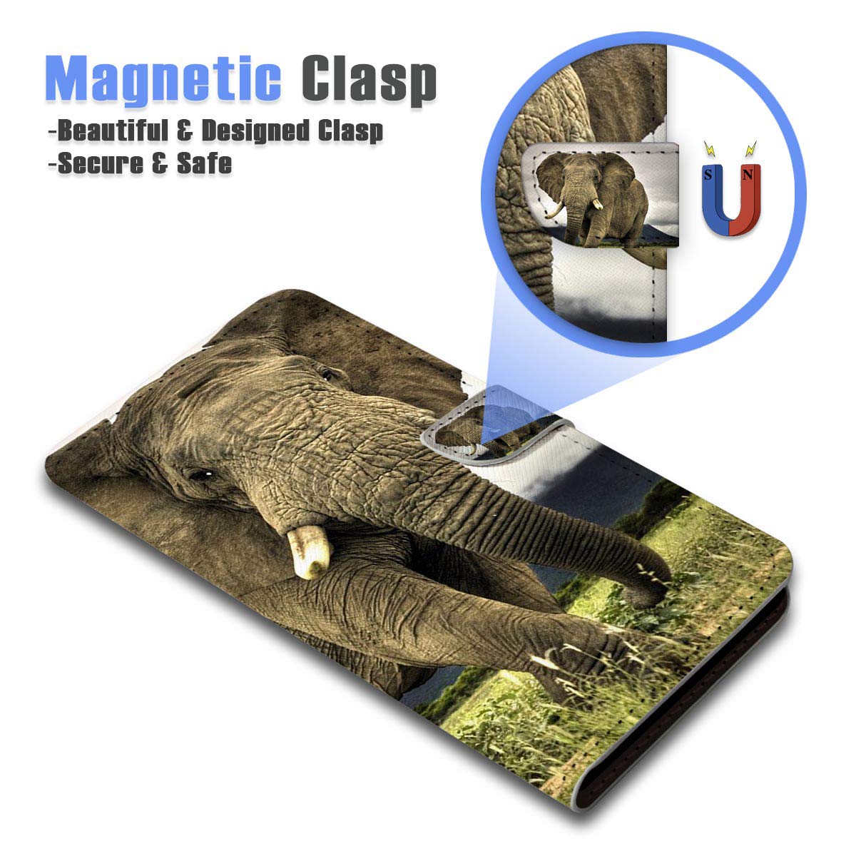 Premium Flip Wallet Phone Case for iPhone 13 Pro Max - A21107 Elephant Design with Card Slots & Magnetic Closure | Perfect for Business Professionals & Everyday Use