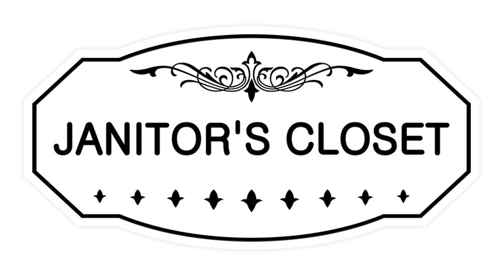 Vintage Victorian Janitor's Closet Sign by ByLITA - White Medium Size for Home, Office & Restroom Decor