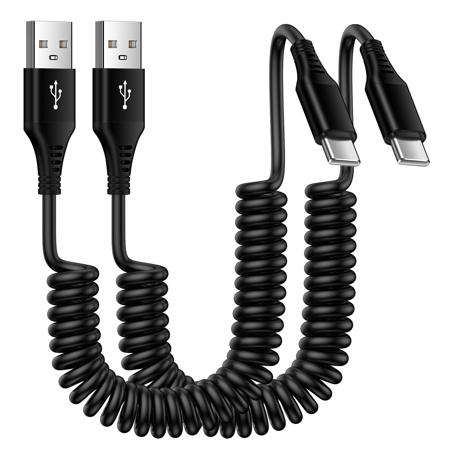 6FT Retractable USB C Car Charger Cable - Fast Charging Coiled Type C Cord for Samsung Galaxy S24/S23/S22/S21/Z Flip5/Fold5, iPhone 15 Pro Max, Pixel 8/7 Series - Perfect for Car Charging & Travel Accessories