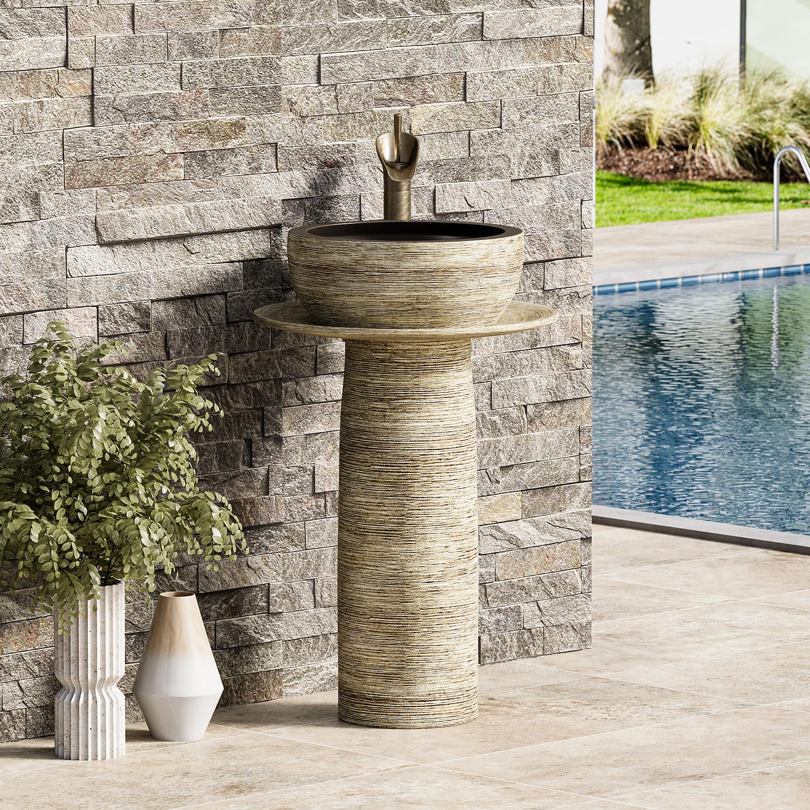 Modern Freestanding Kaolin Pedestal Sink for Bathroom - White Ceramic Vanity Basin Without Faucet & Drain - Perfect for Home Bathroom, Powder Room or Garden Decor