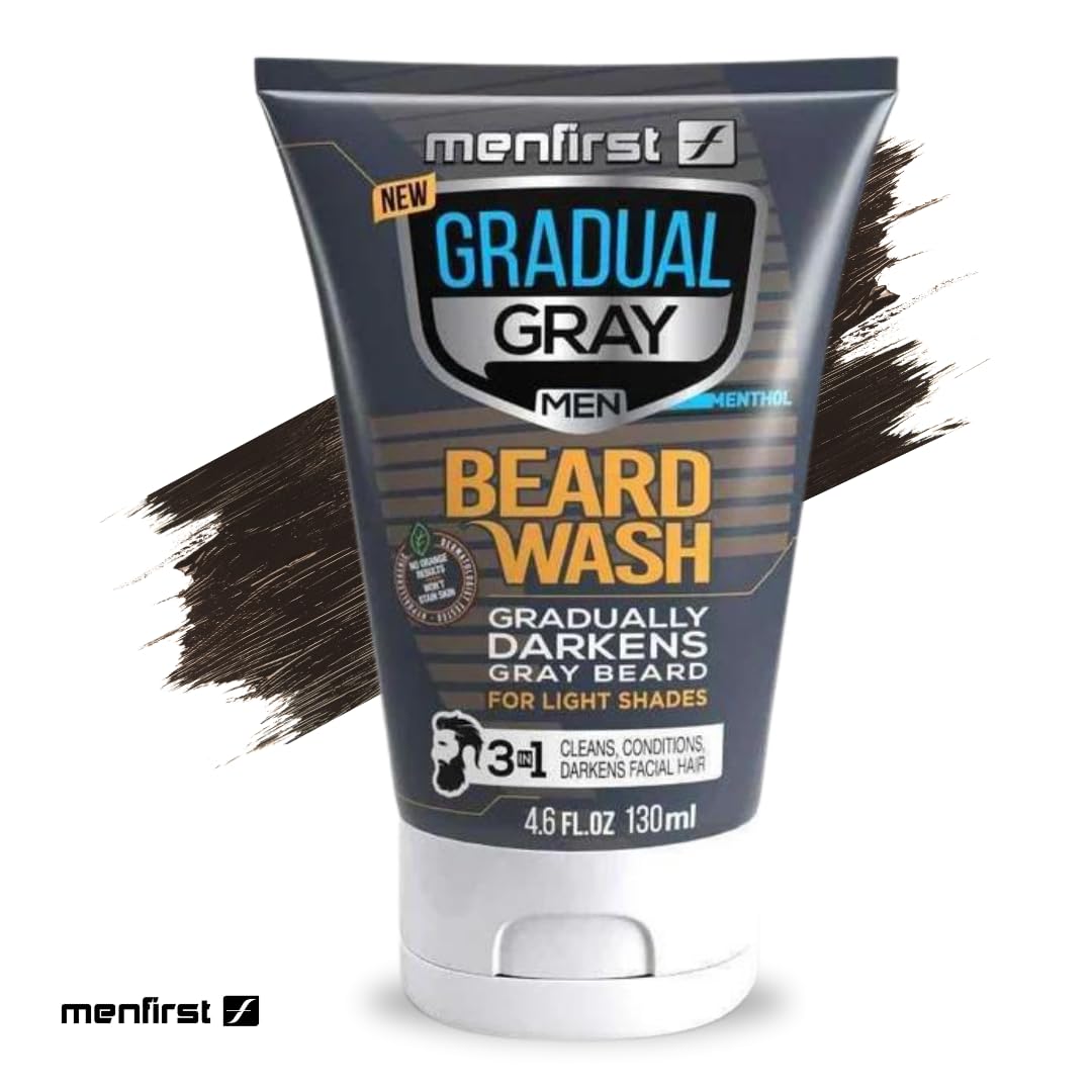 MenFirst Grey Reducing Beard Wash for Light Brown to Blonde Hair - Beard Color Shampoo for Men - Natural Grey Coverage for Daily Use