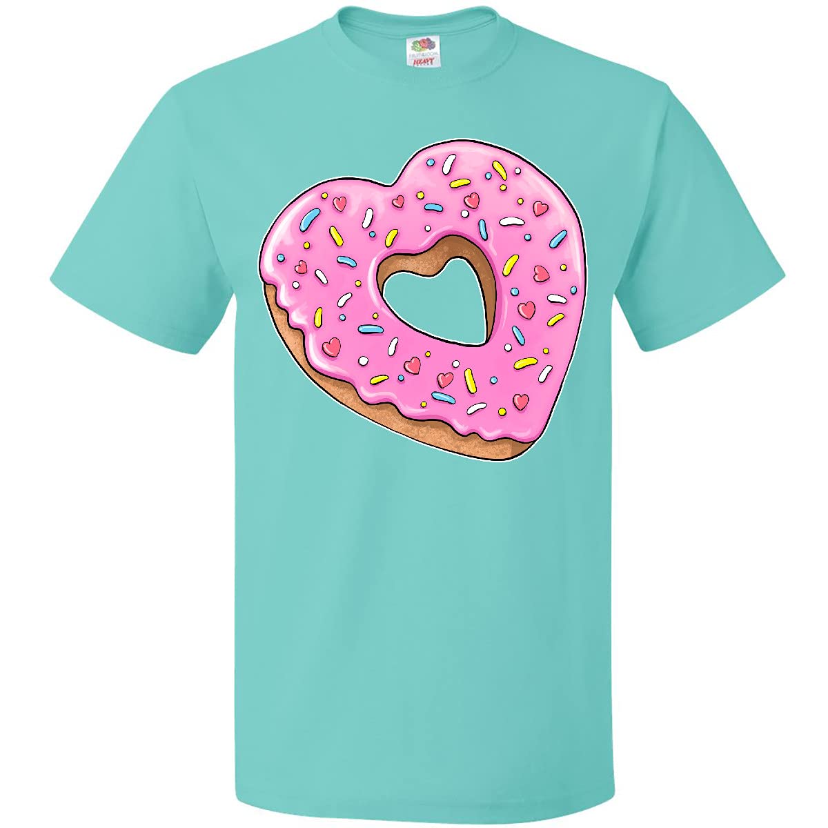 Inktastic Heart Shaped Donut with Pink Icing & Sprinkles Graphic T-Shirt for Women - Cute Funny Donut Lover Tee for Casual Wear, Birthday Gifts & Donut-Themed Parties