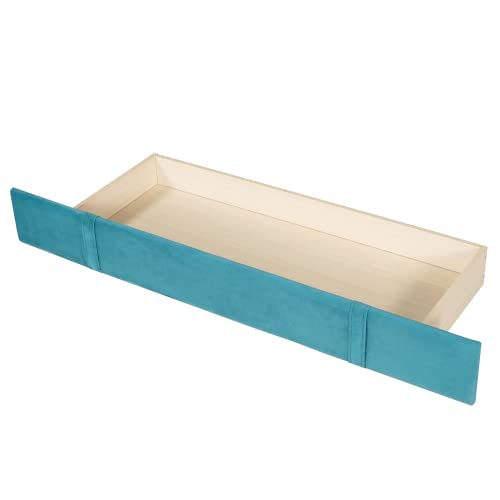 Queen Size Storage Bed with Drawer - Velvet Upholstered Platform Bed Frame with Wingback Headboard & Wooden Slat Support - Modern Blue Bedroom Furniture for Small Space & Guest Room - Perfect for Apartments, Dorms & Master Bedrooms