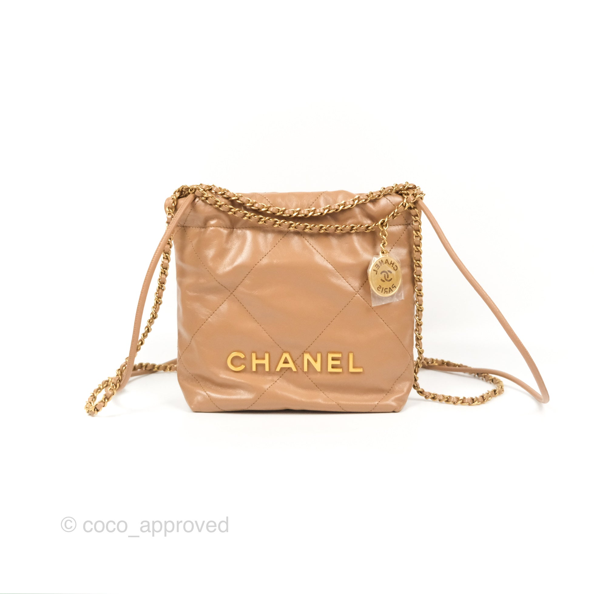 Chanel 22 Mini Bag in Beige Shiny Calfskin Leather - Luxury Crossbody Purse for Women, Perfect for Date Night & Evening Events