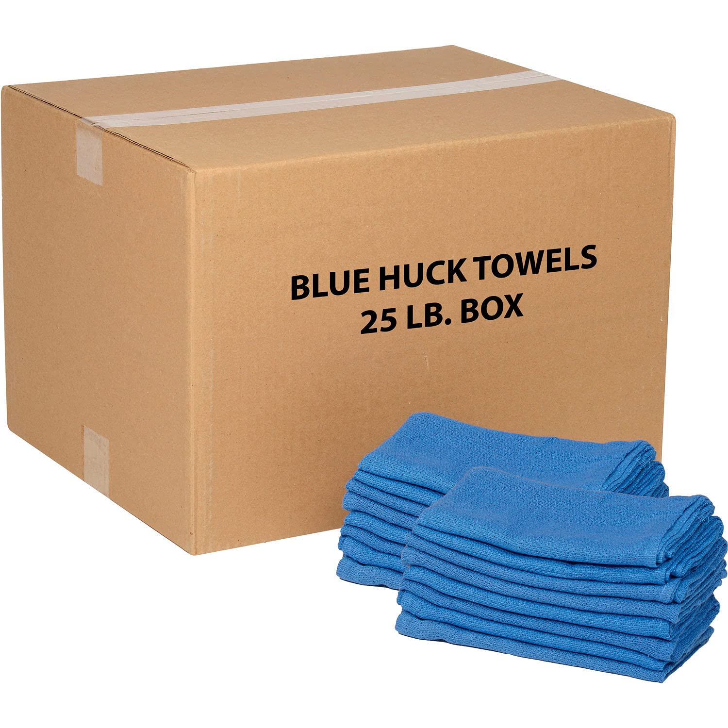Global Industrial 25 Lb. Box 100% Cotton Huck Towels - Premium Blue Absorbent Cleaning Cloths for Automotive, Kitchen, and Workshop Use