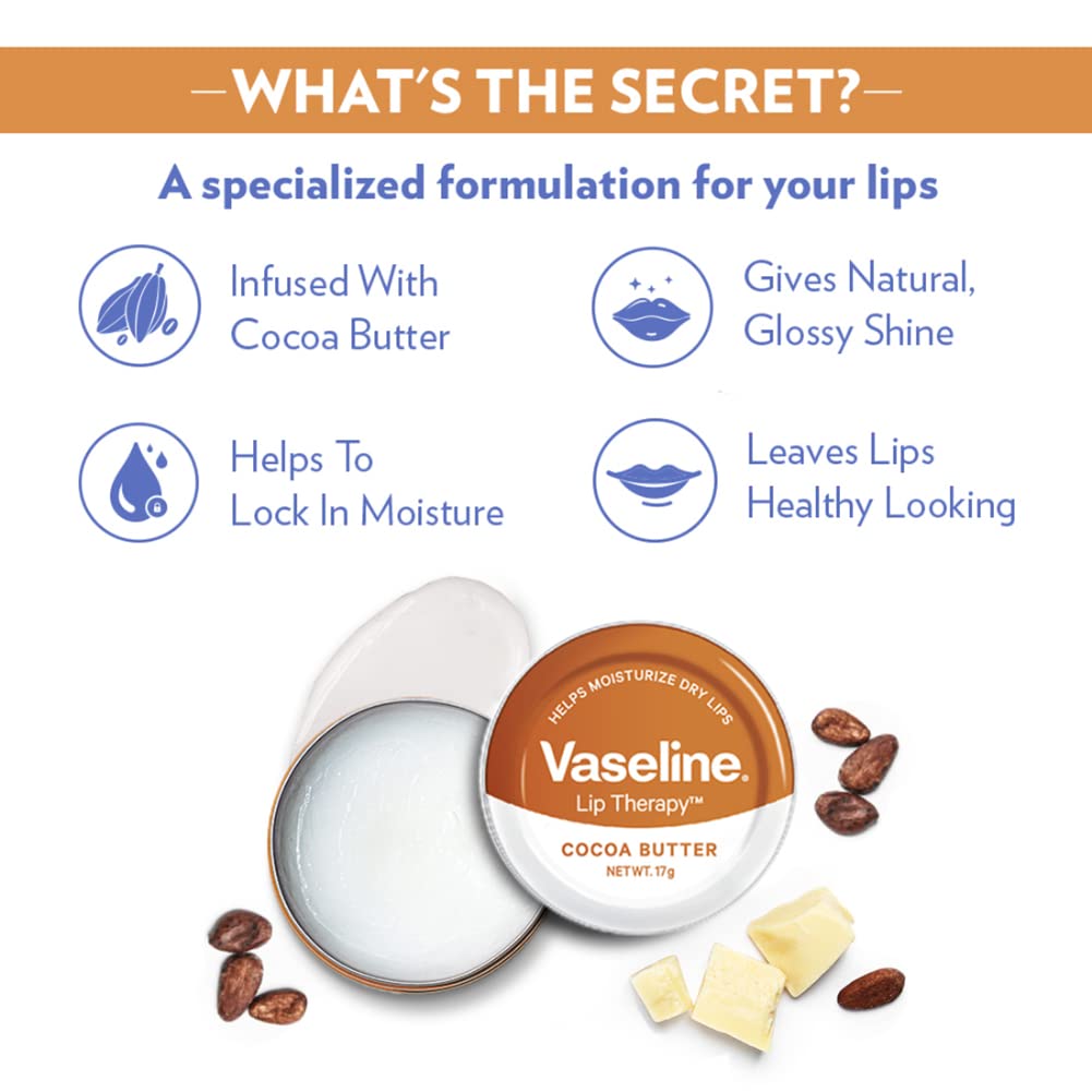 Vaseline Cocoa Butter Lip Balm Tin 17g & Intensive Care 24-Hour Moisturizing Body Lotion with Shea Butter 400ml - Deep Nourishment for Dry Lips & Skin | Perfect for Winter Care & Daily Hydration