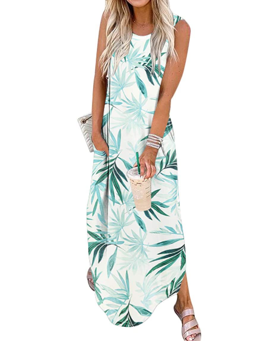 Women's Loose Fit Sundress - Crewneck Casual Sleeveless Maxi Dress with Side Slit & Pockets | Summer Beach Wear, Vacation Dress, Outdoor Party Outfit 2025