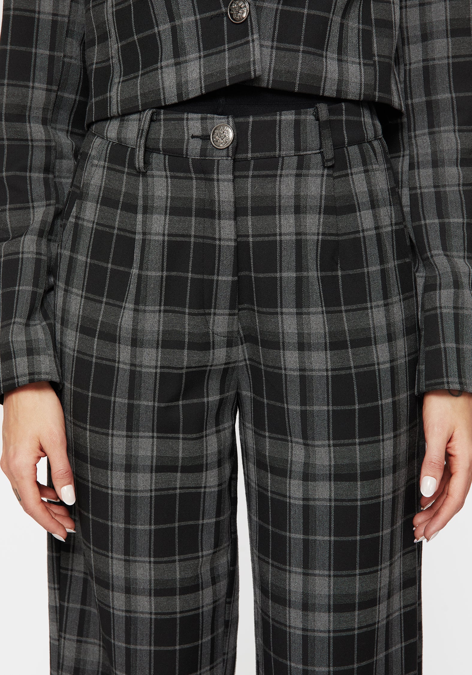 Checkmate Wide Leg Culotte Pants for Women - High Waisted Black Palazzo Trousers for Office, Travel & Casual Wear