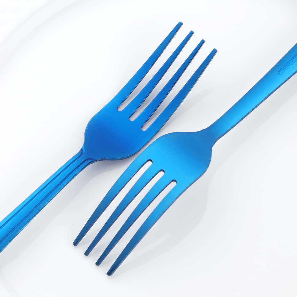 QIBOMOON 12-Piece Stainless Steel Dinner Fork Set - 7-inch Silverware Flatware for 12 People, Dishwasher Safe & Rust Resistant, Elegant Blue Cutlery Set for Restaurants, Dinner Parties & Home Dining