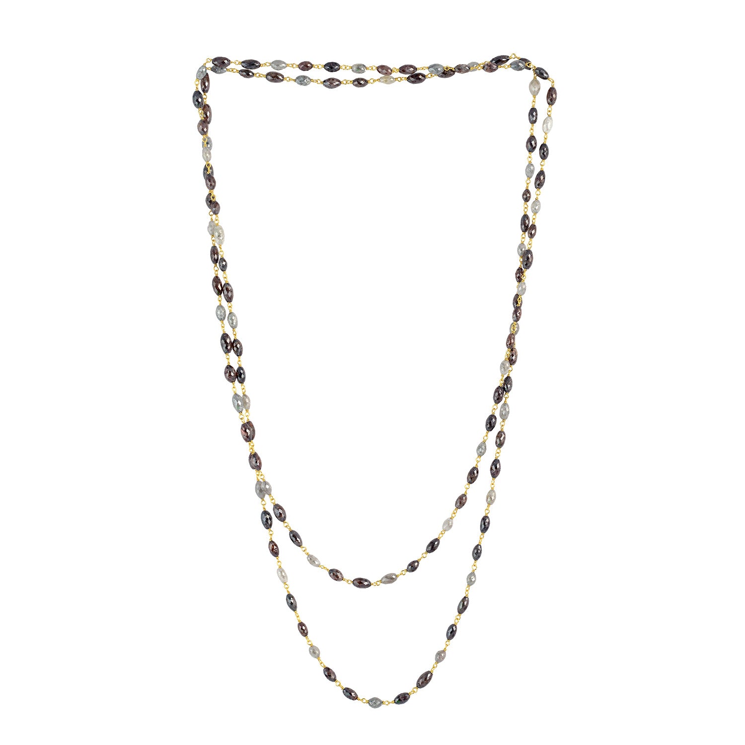18K Yellow Gold Faceted Ice Diamond Beads Long Designer Rope Lariat Necklace for Women - Elegant Evening Wear, Bridal Jewelry & Special Occasion Gift