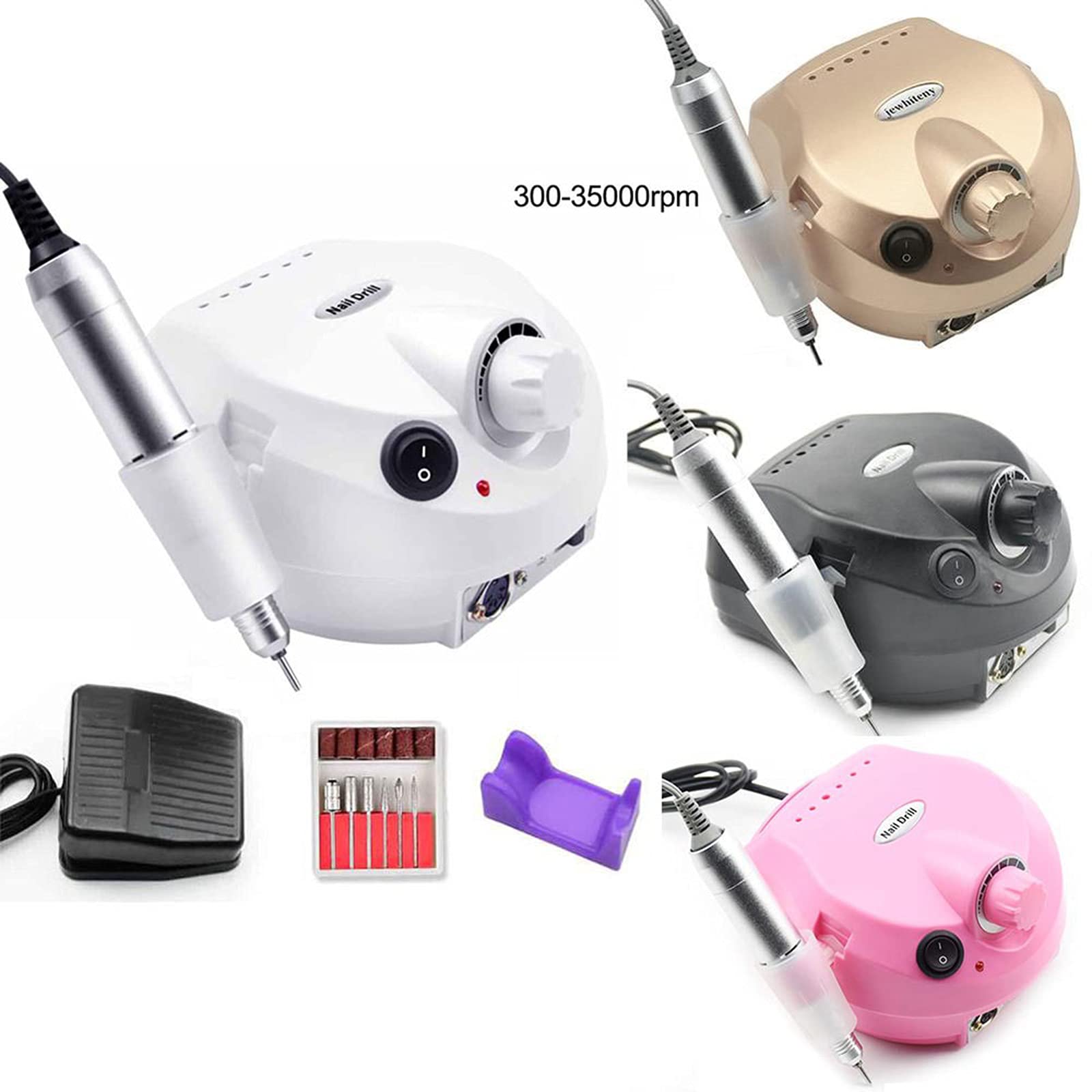 35000RPM Electric Nail Drill Machine with Foot Pedal & Pen Holder - Professional Acrylic Nail File Kit for Manicure, Pedicure, Nail Art & Gel Polish Removal - Perfect for Salon & Home Use (White, UK Plug) - Layfoo