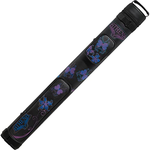 Athena Butterfly Print Pool Cue Case - 2 Butt & 2 Shaft Capacity with Blue Purple Butterfly Design - Includes 2 Storage Pockets for Jump Butt - Perfect for Billiards, Pool Sticks & Cue Storage - Great for Home Game Rooms, Bars & Professional Tournaments