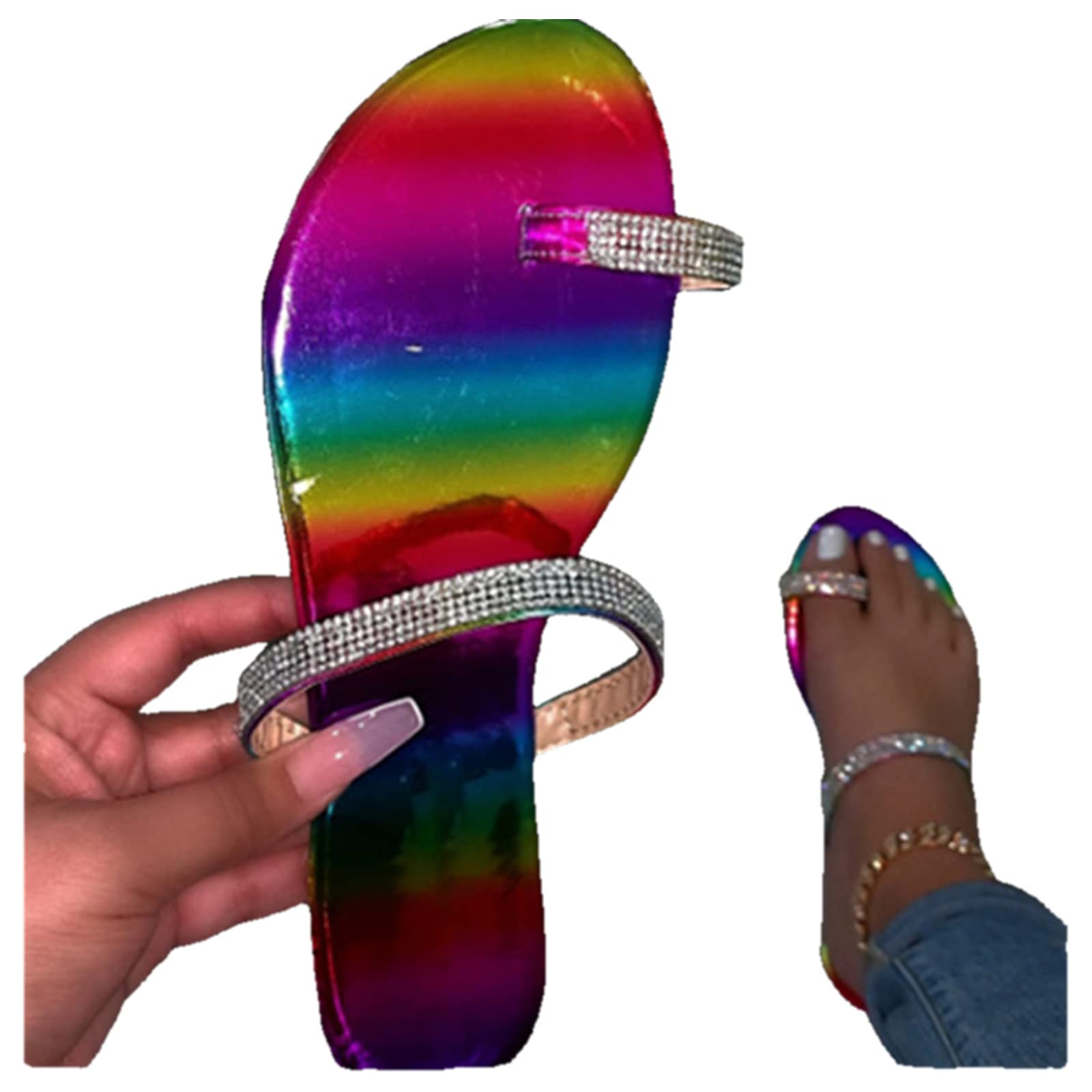 Women's Rhinestone Glitter Sandals - Elegant Flat Dressy Open Toe Flip Flops for Summer & Beach | Perfect for Weddings, Parties, and Vacation Outfits