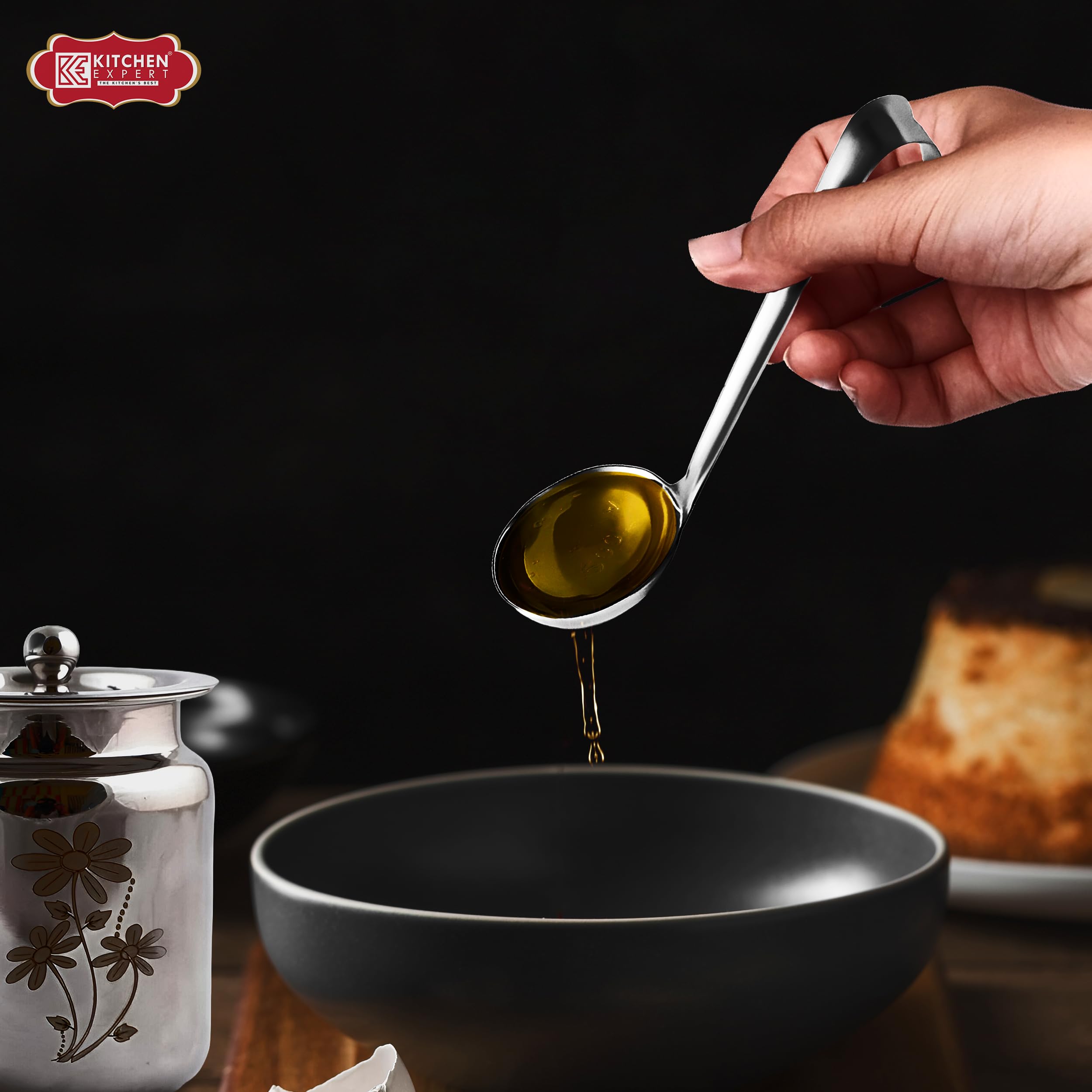 Premium Stainless Steel Ghee Spoon Set - Small & Medium Ladles for Ghee, Oil & Honey - Perfect for Jars, Pots & Containers - 2 Piece Kitchen Utensil Set for Cooking, Baking & Serving